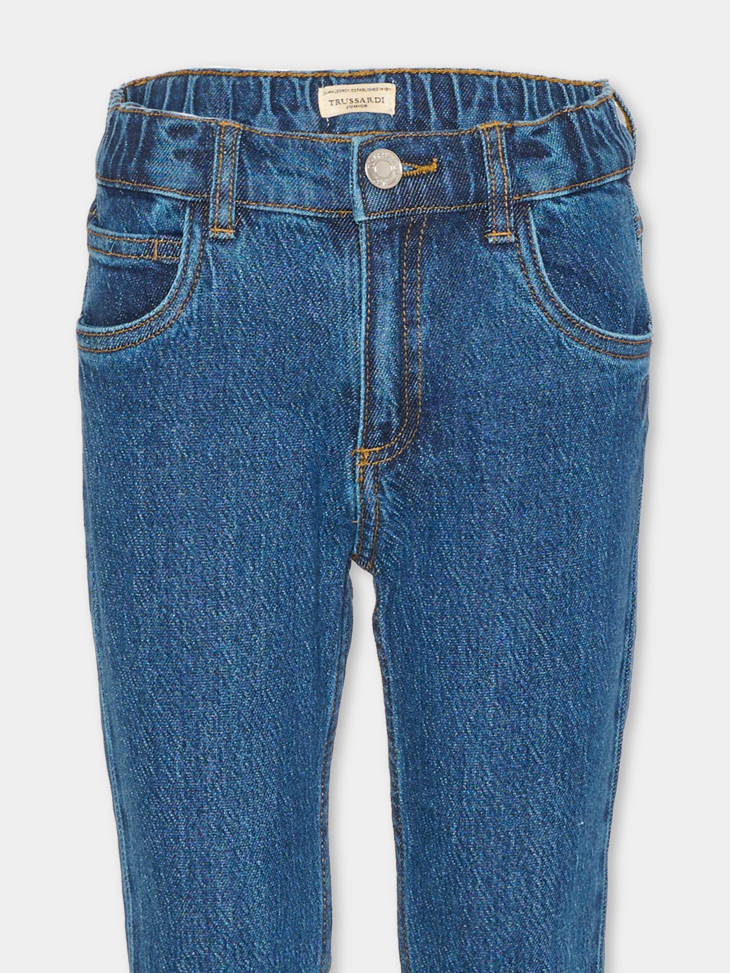 Jeans denim per bambino con logo,Trussardi Junior,TIA26057JE D.BLUE_MED DENIM BLUE MEDIUM