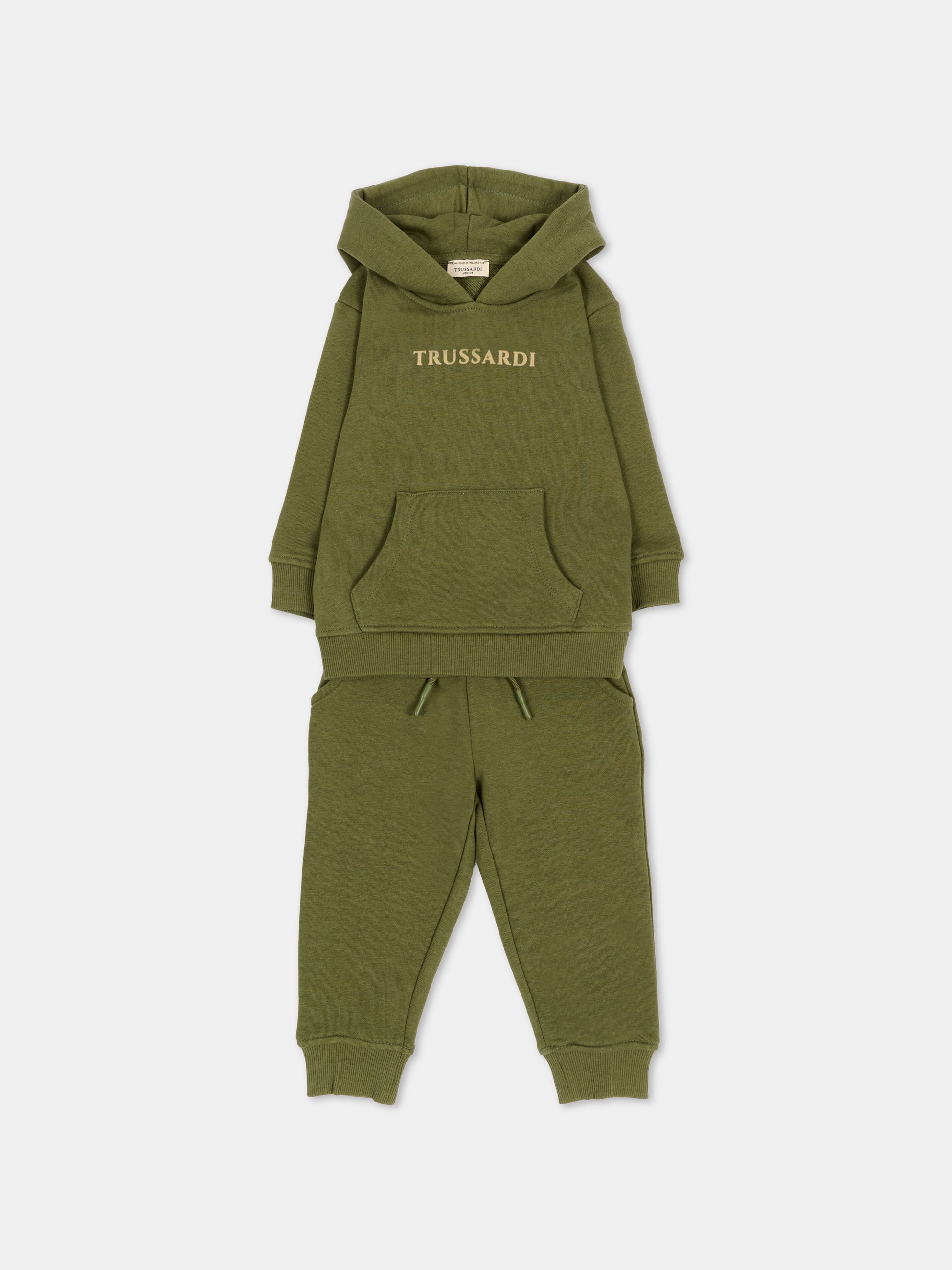 Completo sportivo lungo verde per neonato con logo,Trussardi Junior,TIA26102CF CYPRESS/CY CYPRESS