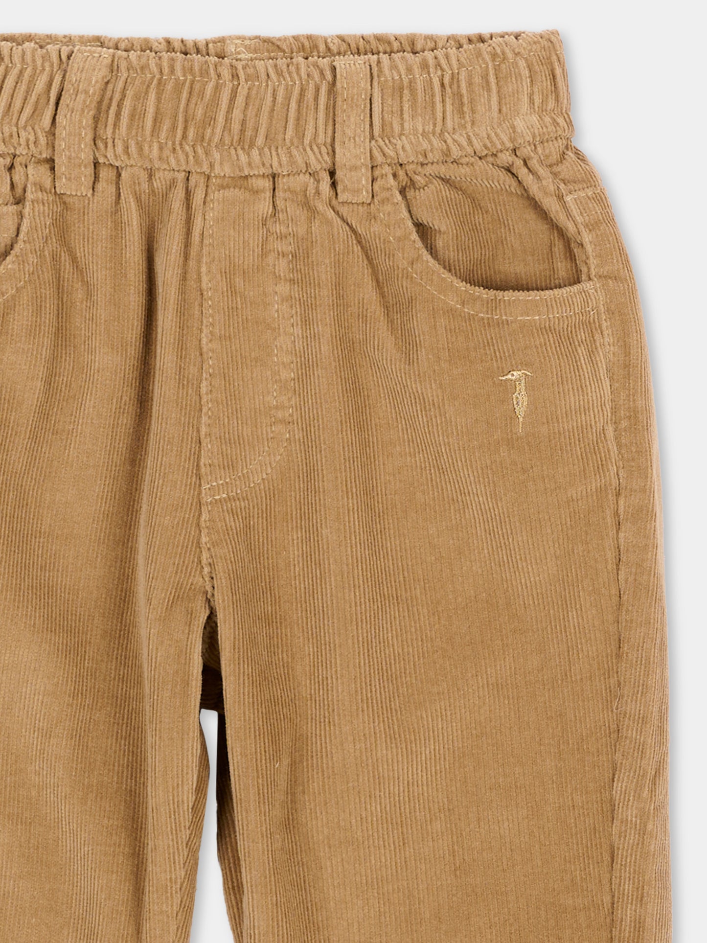 Pantaloni beige per neonato in velluto,Trussardi Junior,TIA26087PA CAMEL CAMEL