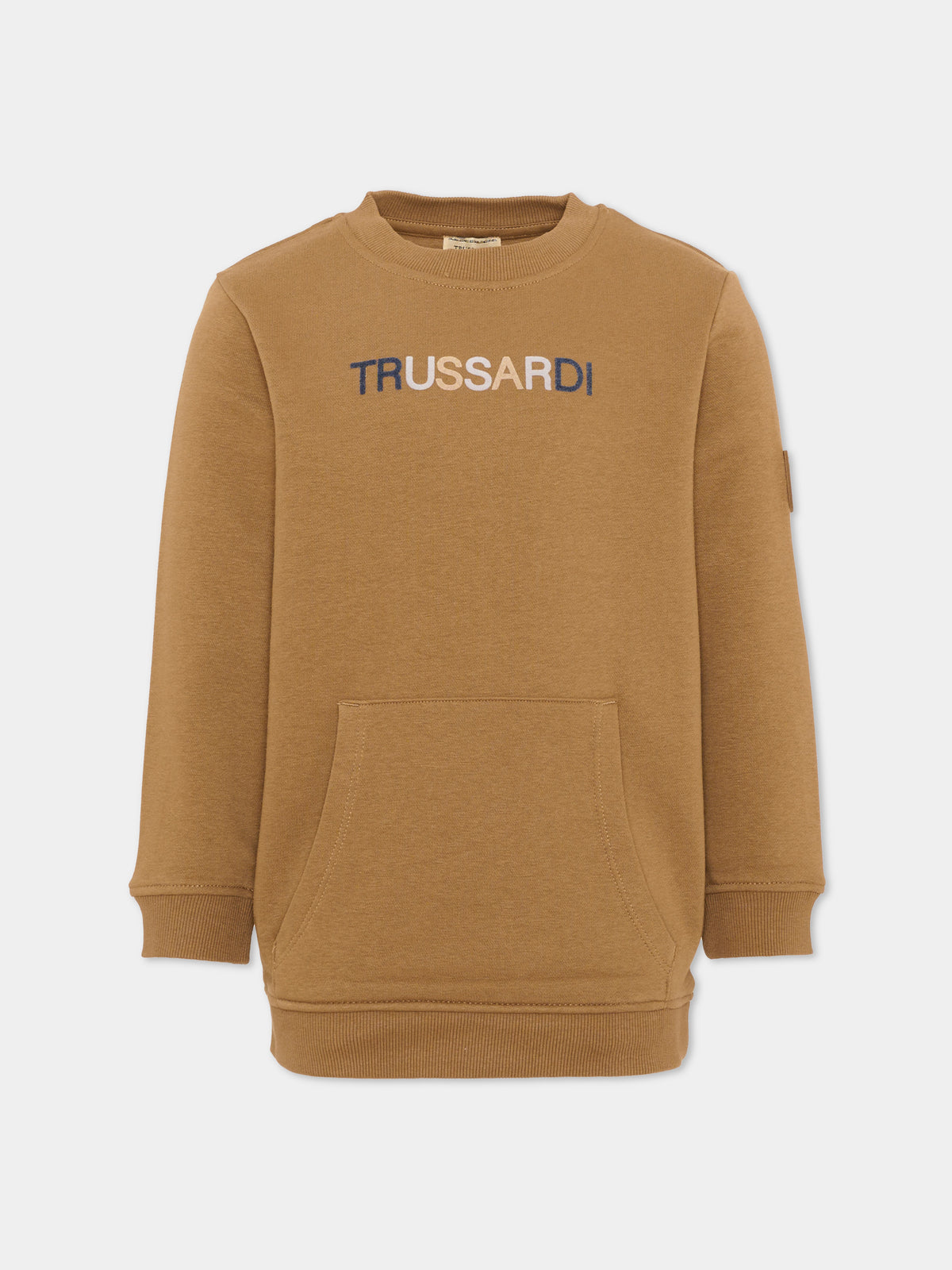 Felpa girocollo marrone per bambino con logo,Trussardi Junior,TIA26089FE BROWN BROWN