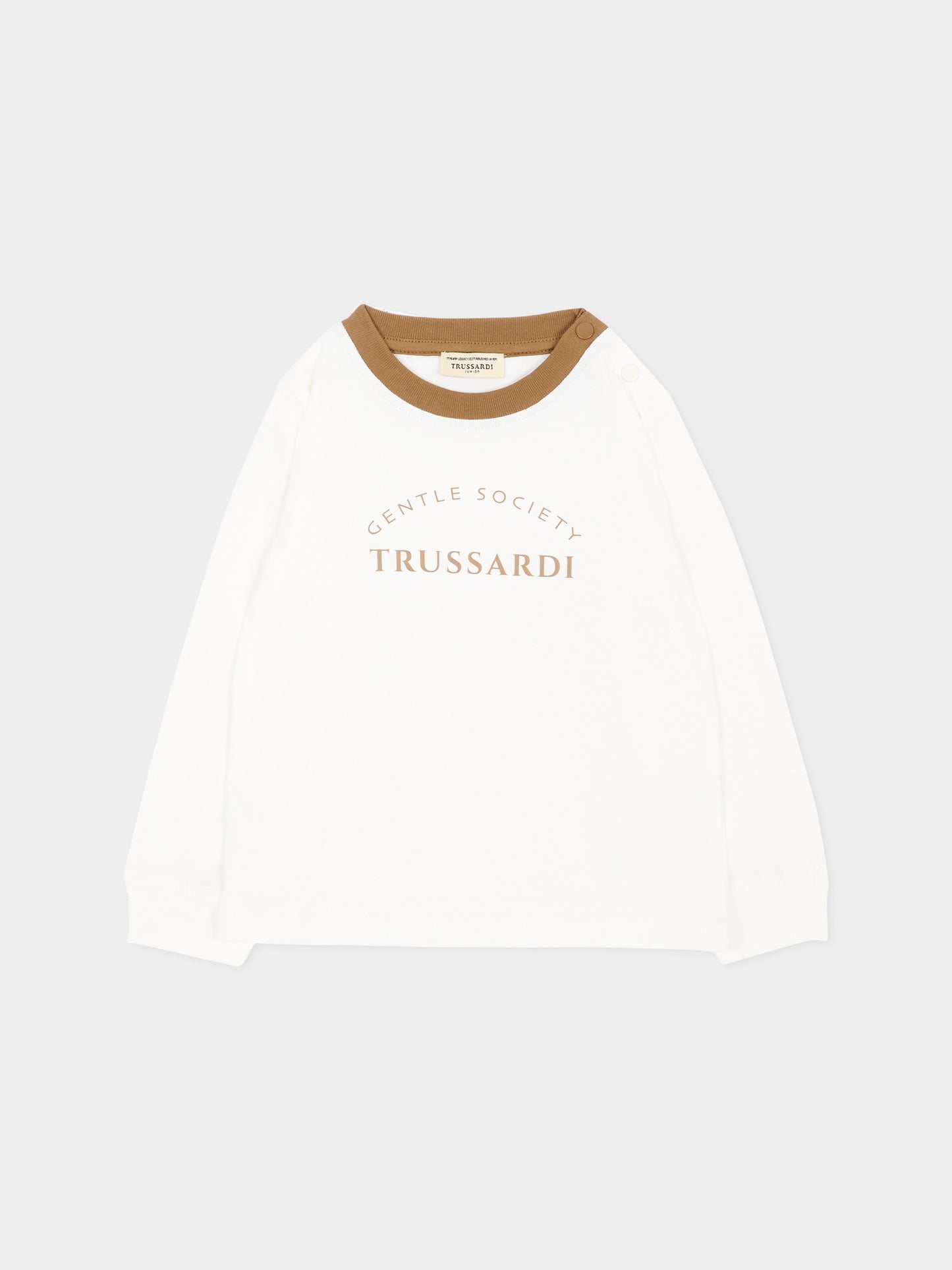 T-Shirt a manica lunga avorio per neonato con logo,Trussardi Junior,TIA26092TS OFF-WHITE OFF-WHITE
