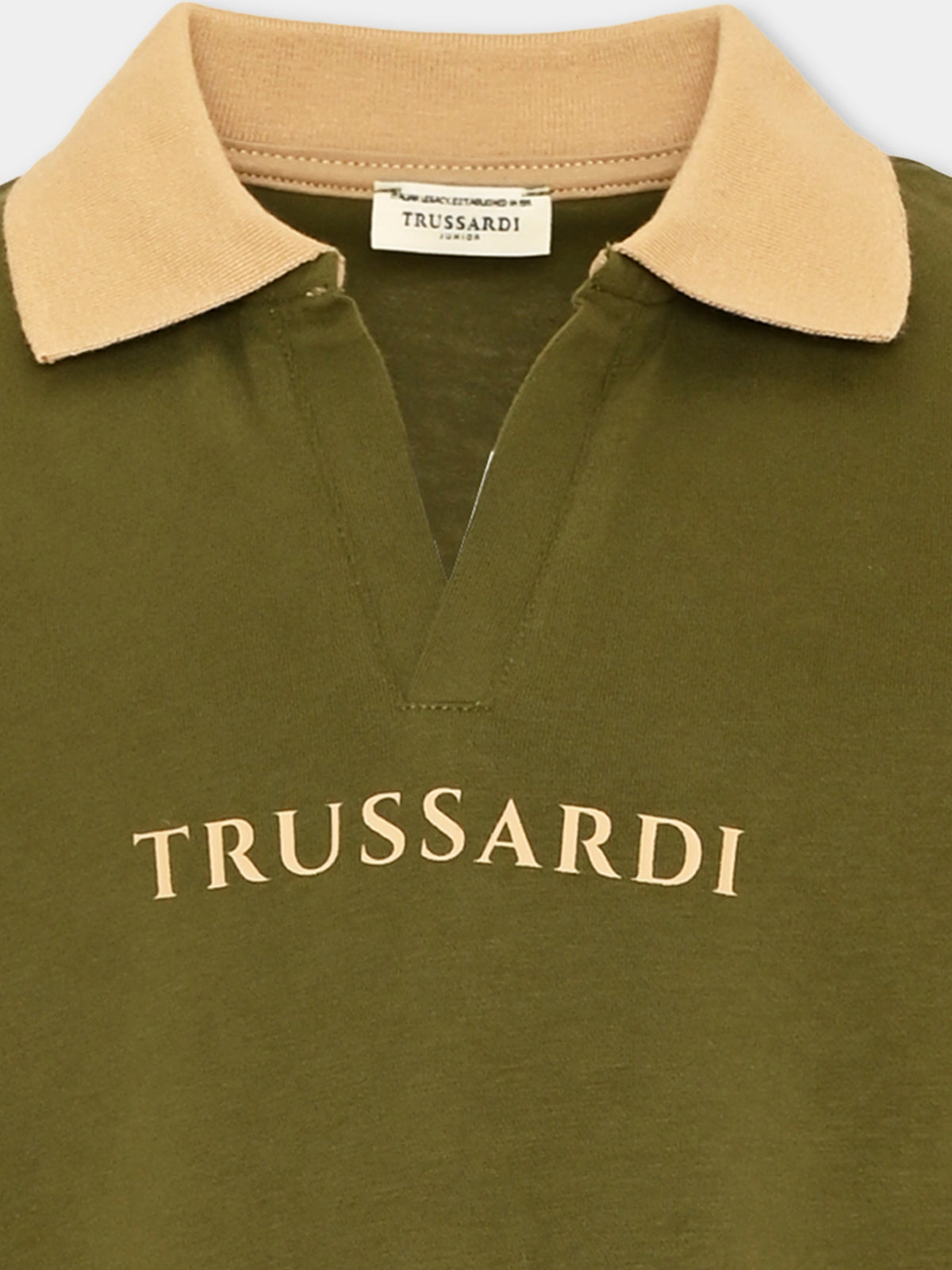 Polo a manica lunga verde per bambino,Trussardi Junior,TIA26101PO CYPRESS/C. CYPRESS