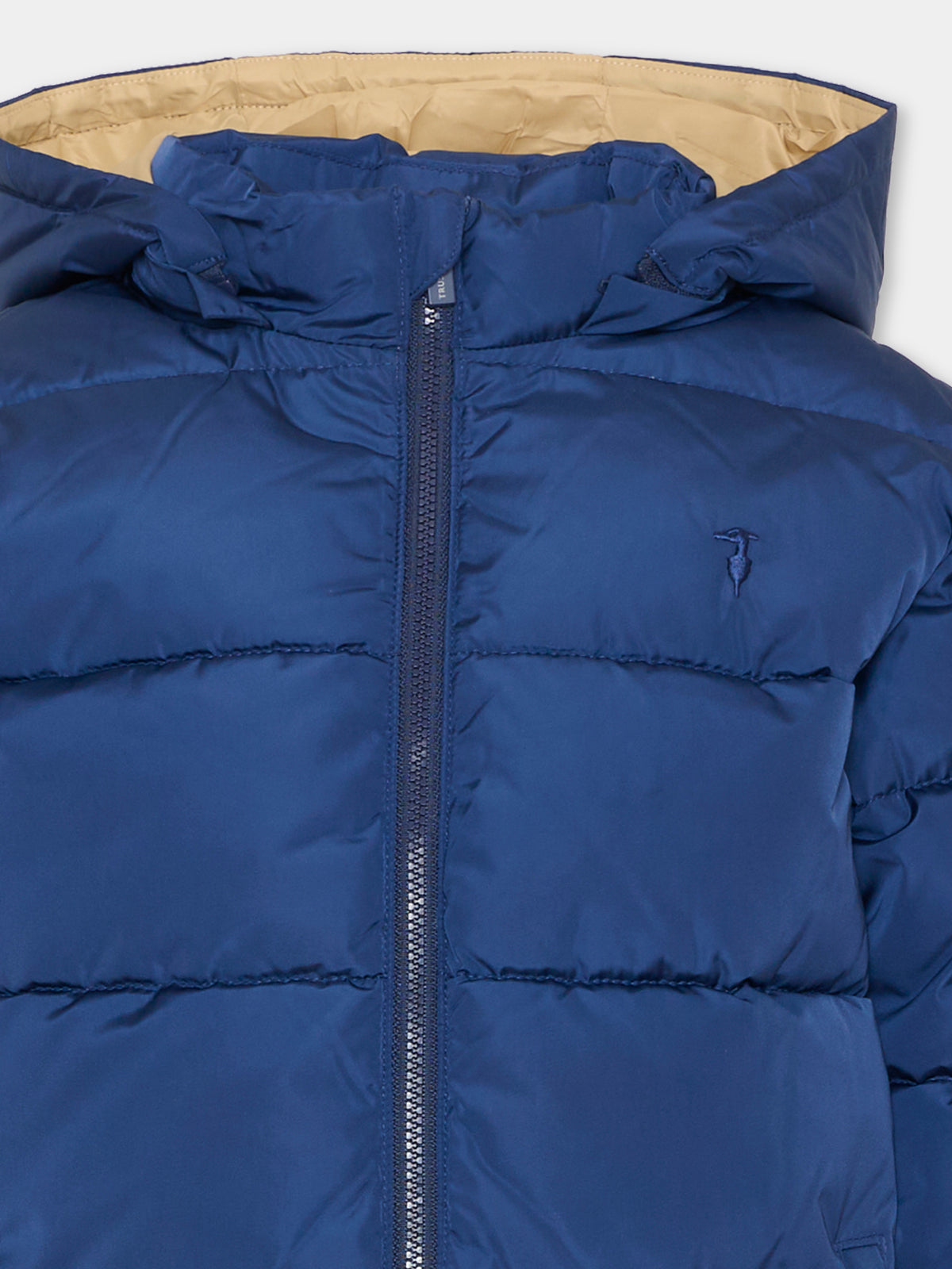 Piumino blu navy per bambino con cappuccio,Trussardi Junior,TIA26001PI BLUE_NAVAL BLUE NAVAL