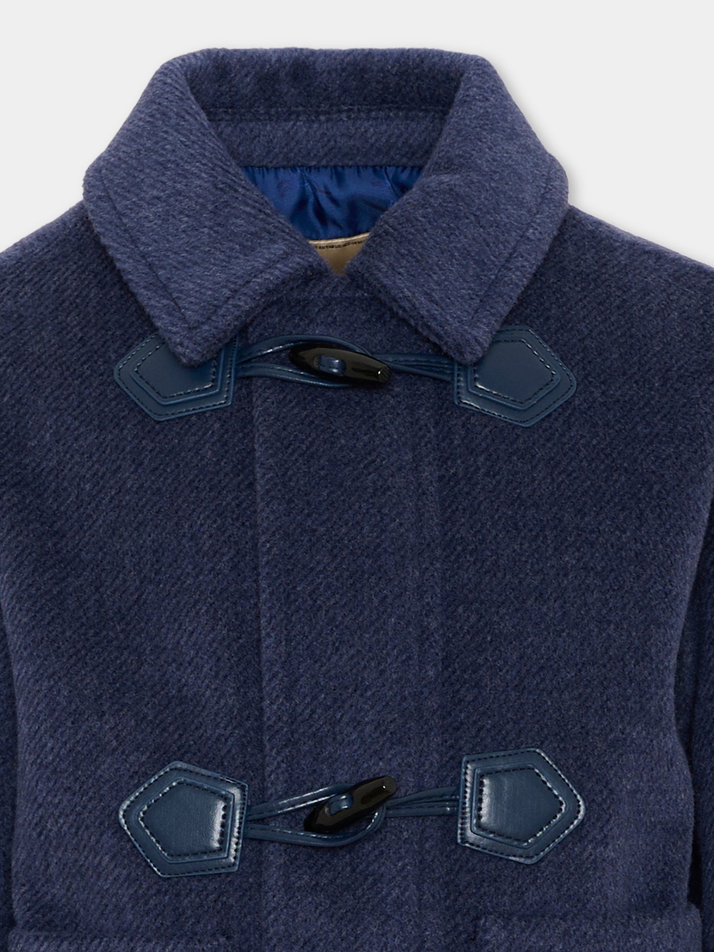 Cappotto blu per bambino con patch logo,Trussardi Junior,TBA26068CP BLUE_NAVAL BLUE NAVAL