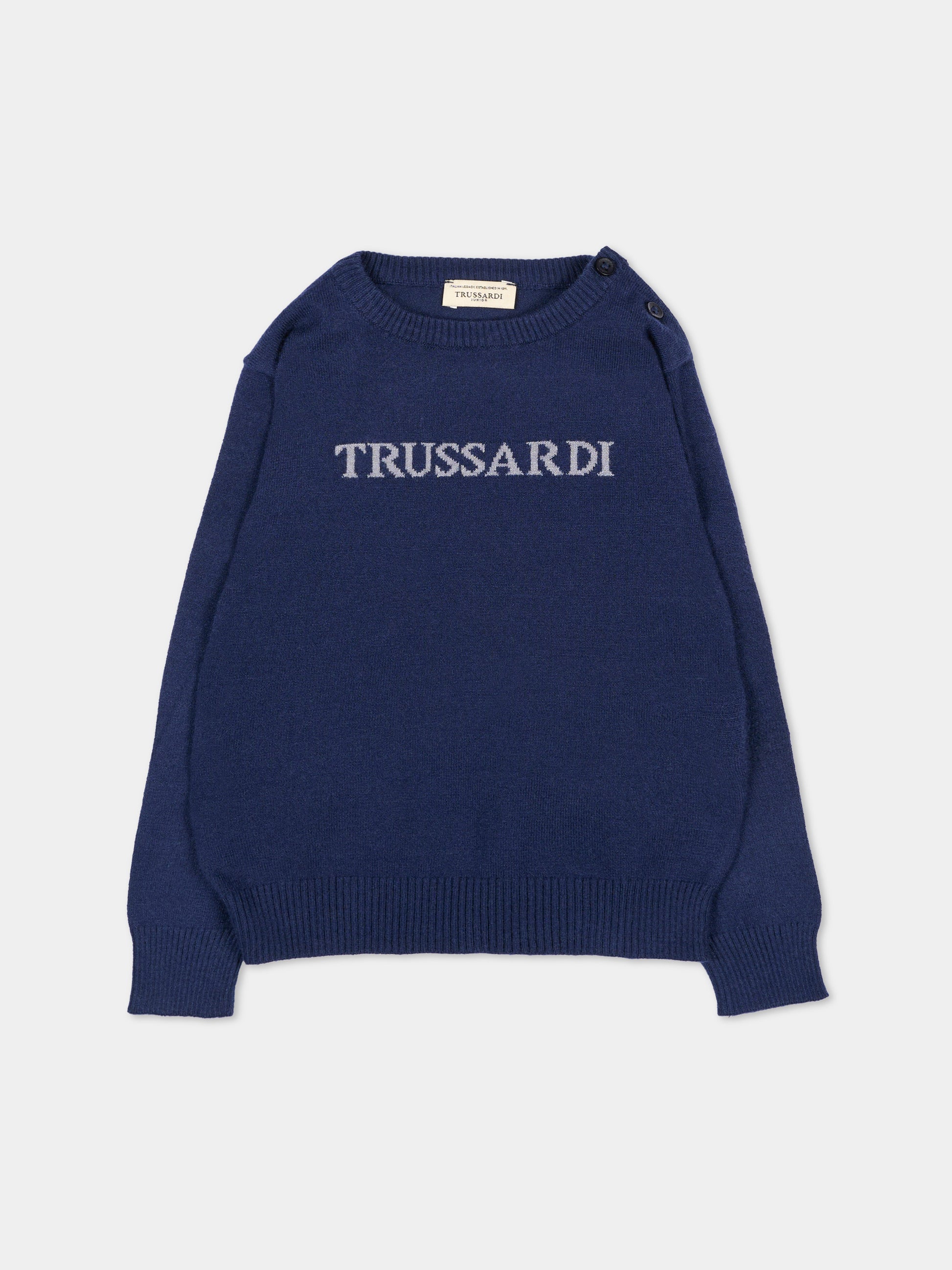 Maglione blu per neonato con logo,Trussardi Junior,TIA26171MA BLUE_NAVAL BLUE NAVAL