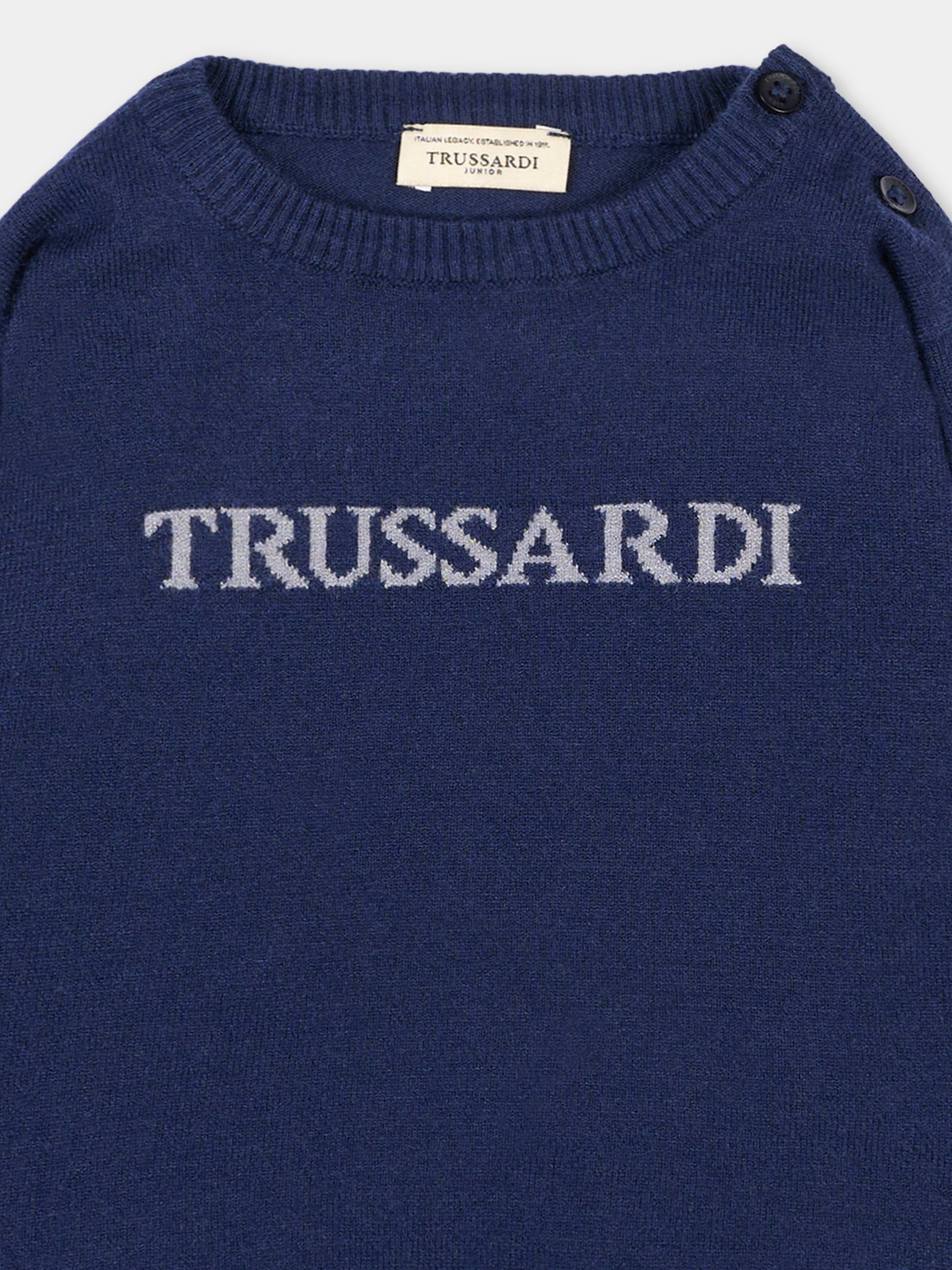 Maglione blu per neonato con logo,Trussardi Junior,TIA26171MA BLUE_NAVAL BLUE NAVAL