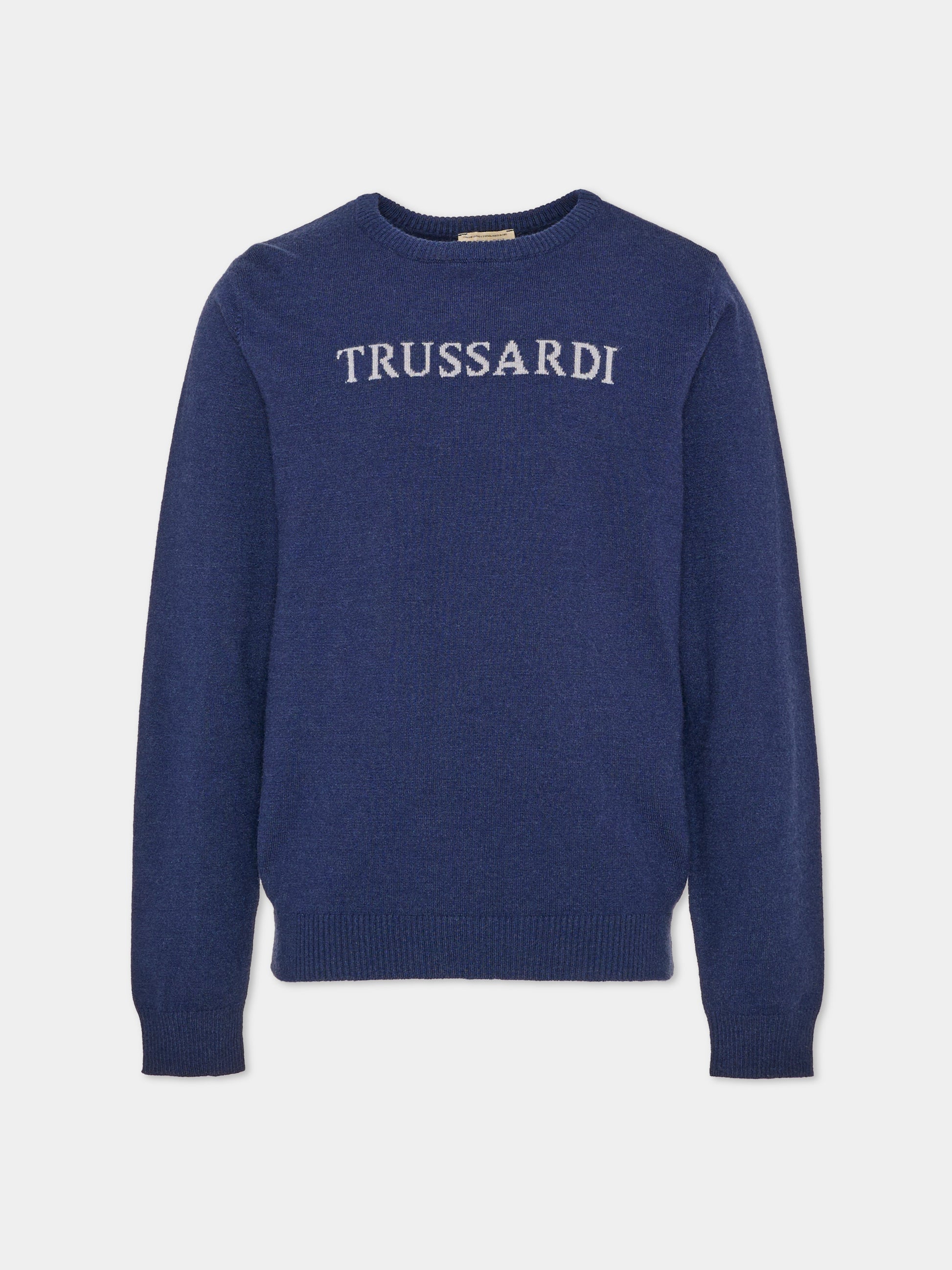 Maglione blu per bambino con logo,Trussardi Junior,TIA26171MA BLUE_NAVAL BLUE NAVAL