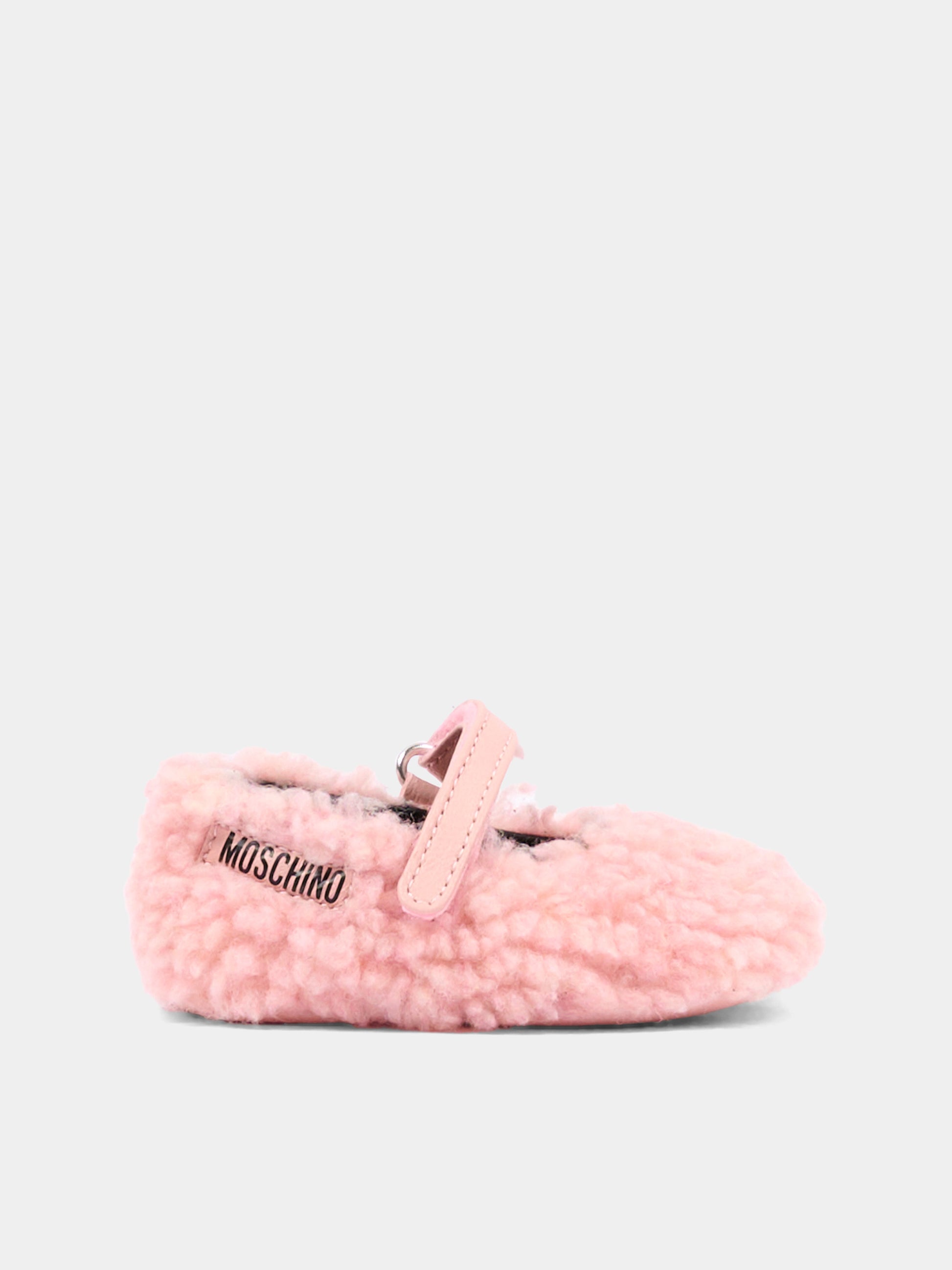 Ballerine rosa per neonata in pelliccia,Moschino Kids,84051 VAR2