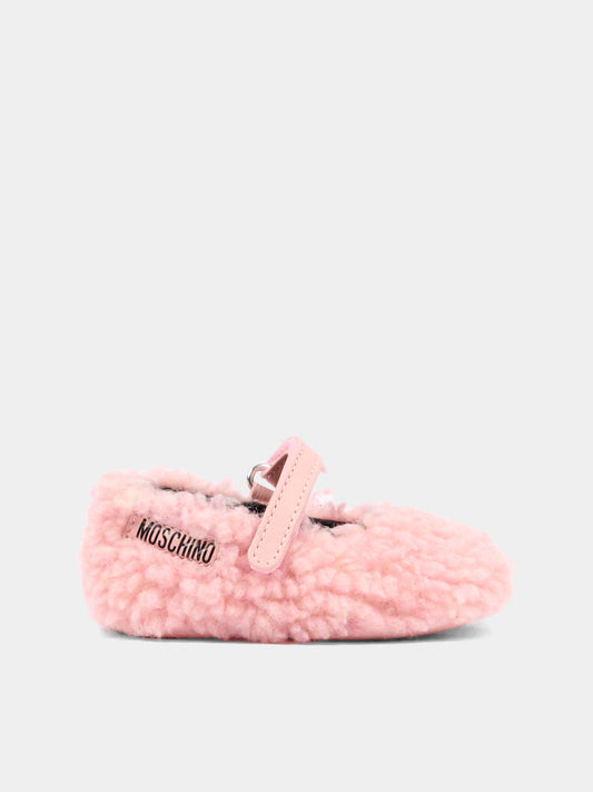 Ballerine rosa per neonata in pelliccia,Moschino Kids,84051 VAR2