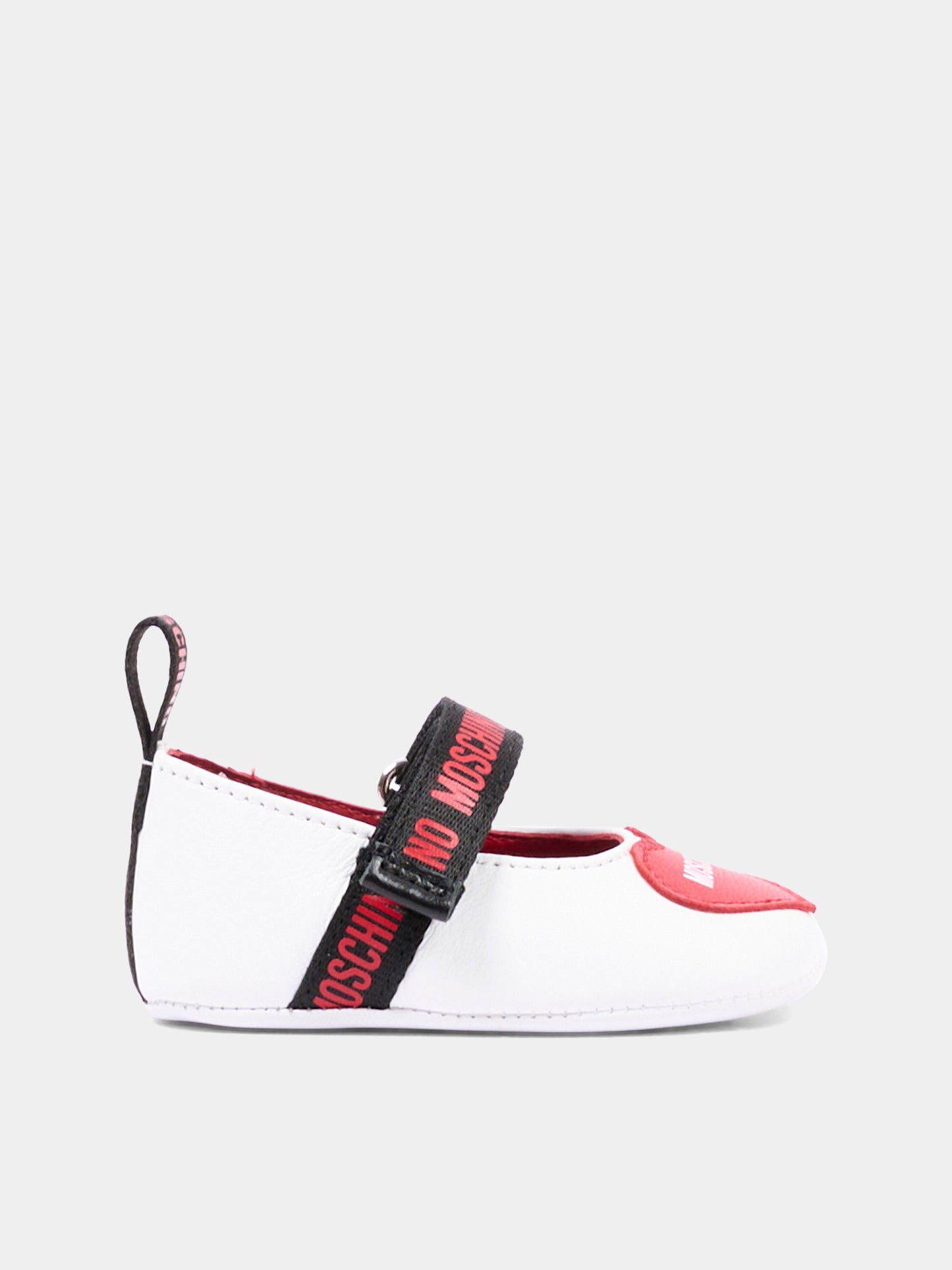 Ballerine bianche per neonata con cuore,Moschino Kids,84052 VAR1