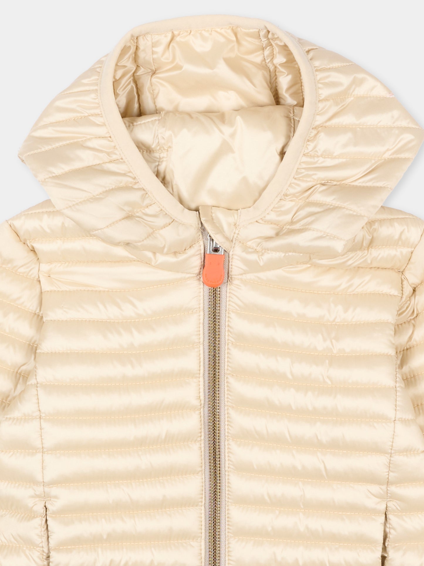 Piumino beige per neonata con cappuccio,Save The Duck Kids,I30005G IRIS20 40034