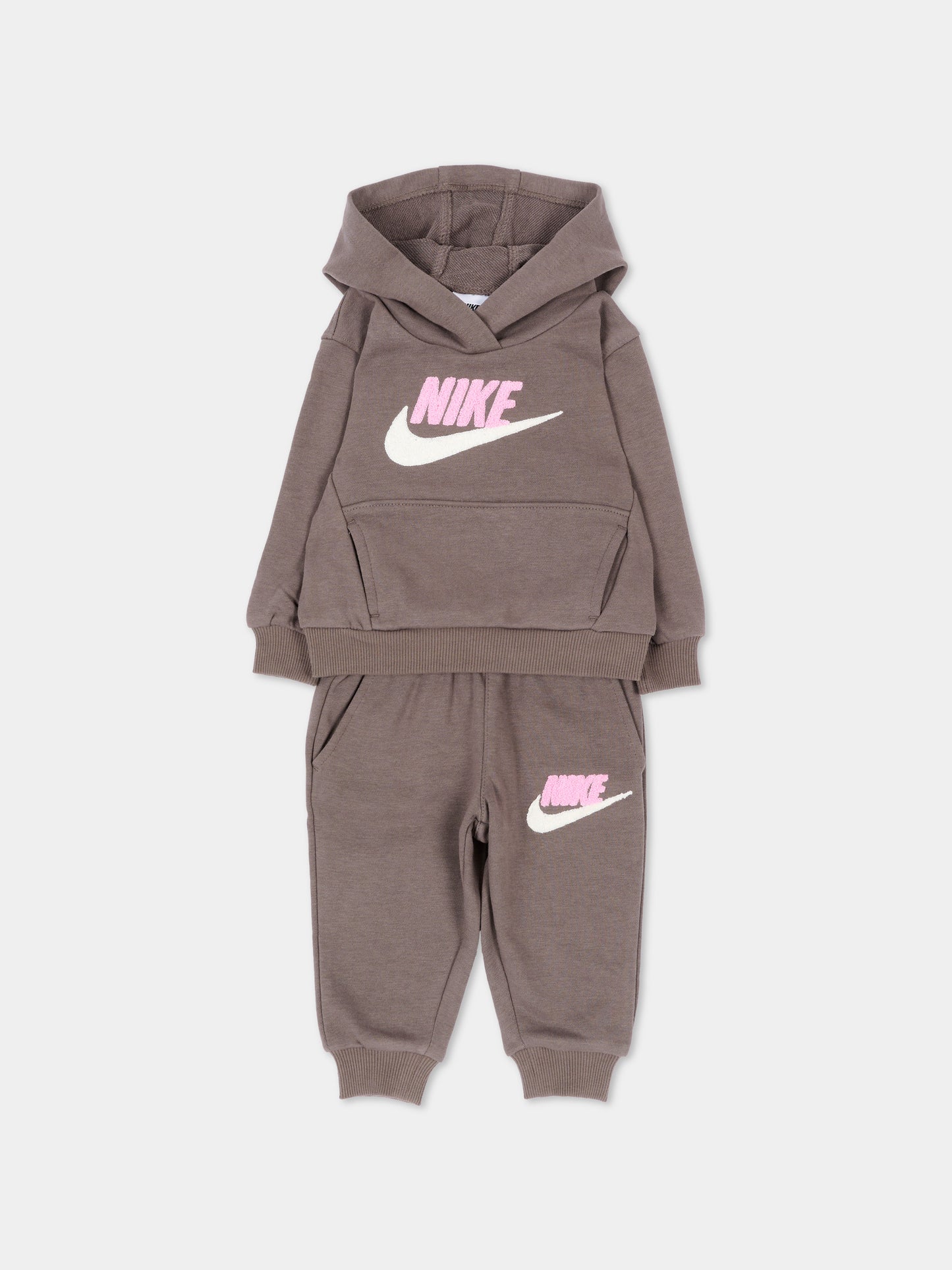 Completo sportivo lungo tortora logo per neonata,Nike,66N385 K0P