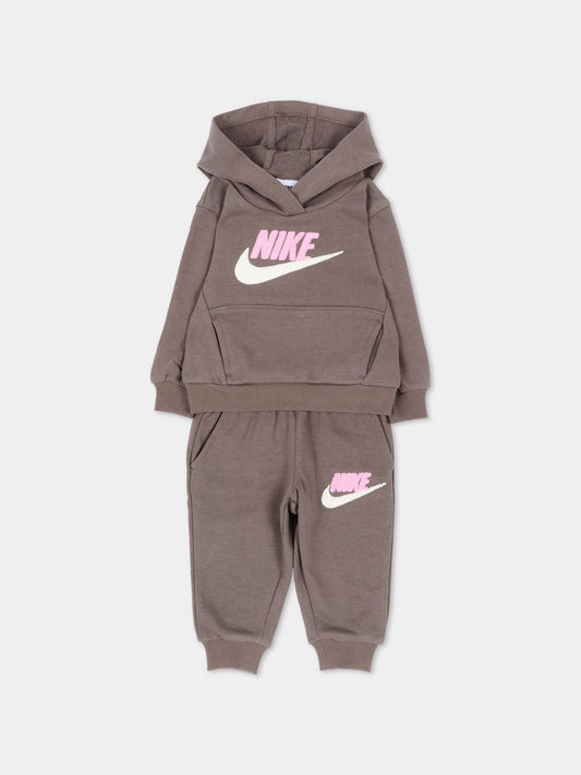 Completo sportivo lungo tortora logo per neonata,Nike,66N385 K0P
