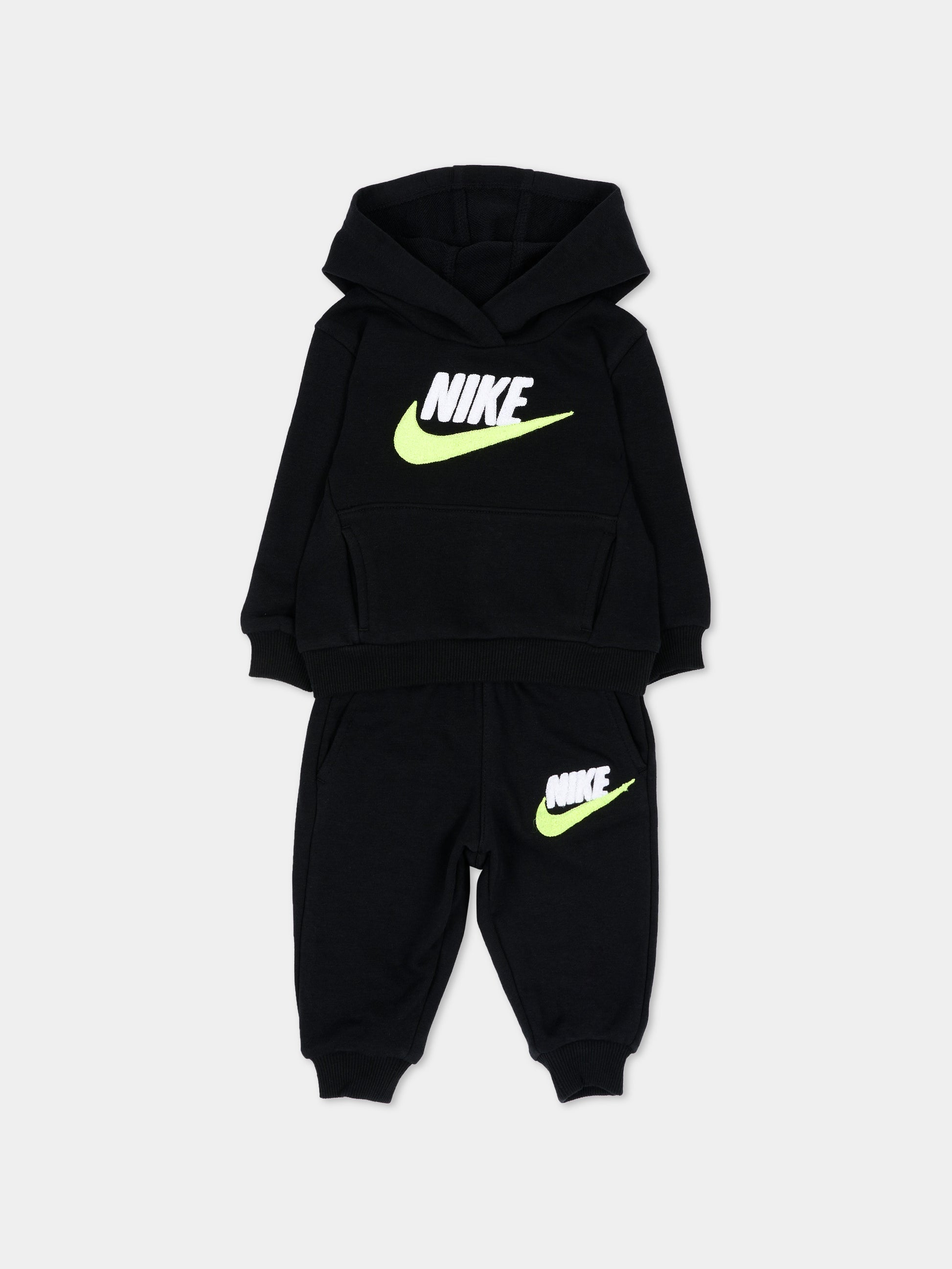 Completo sportivo lungo nero con logo per neonato,Nike,66N385 023