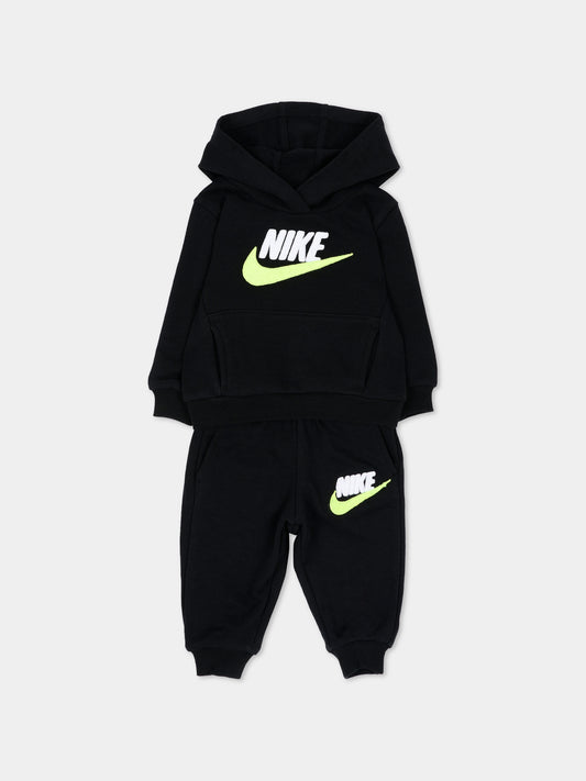 Completo sportivo lungo nero con logo per neonato,Nike,66N385 023