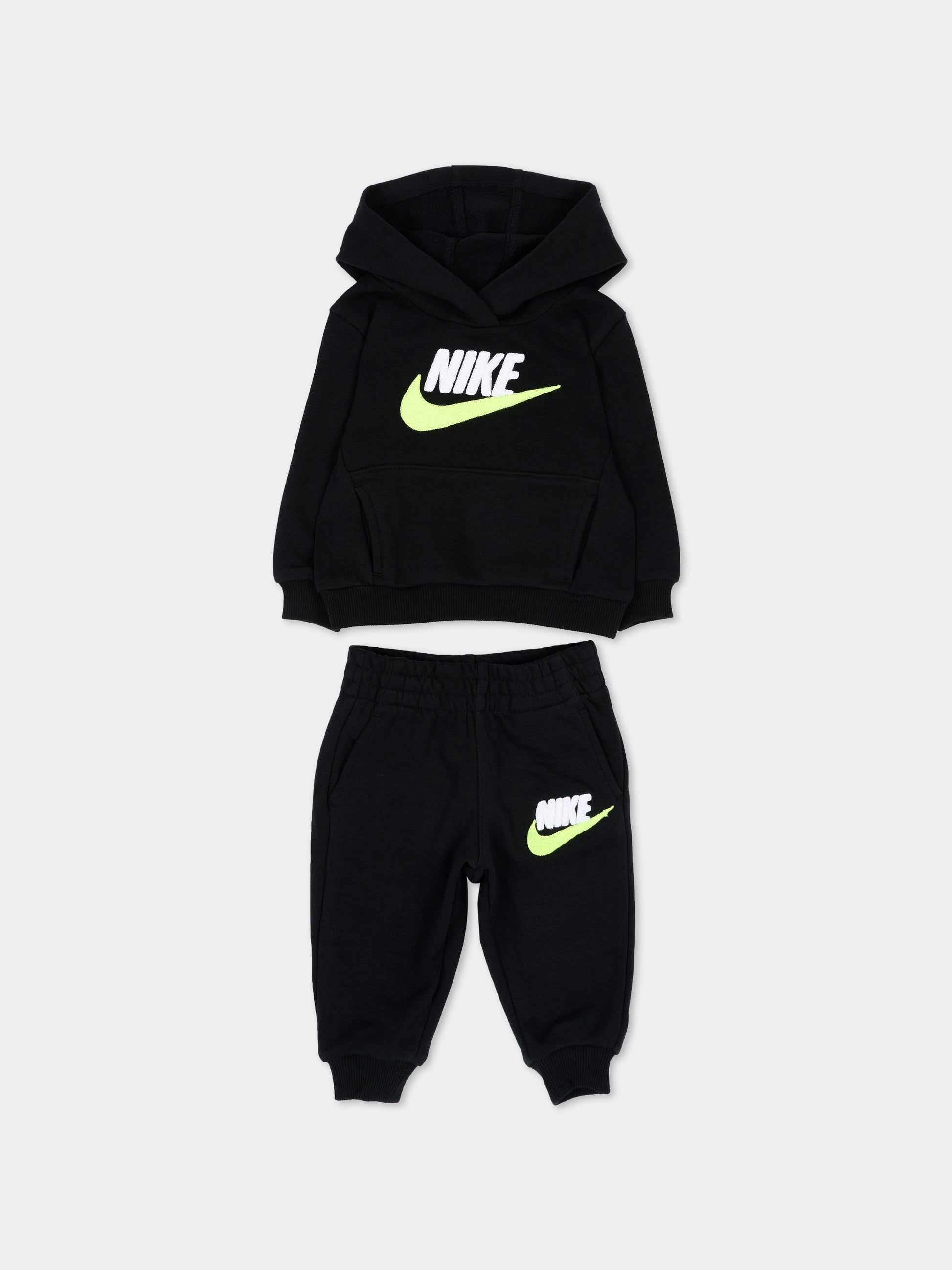 Completo sportivo lungo nero con logo per neonato,Nike,66N385 023