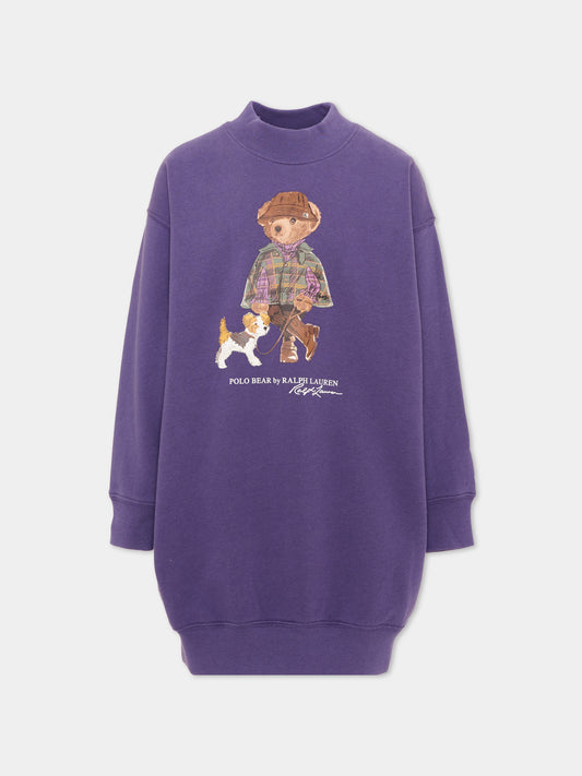 Vestito a manica lunga viola Polo Bear per bambina,Ralph Lauren Kids,B26297001