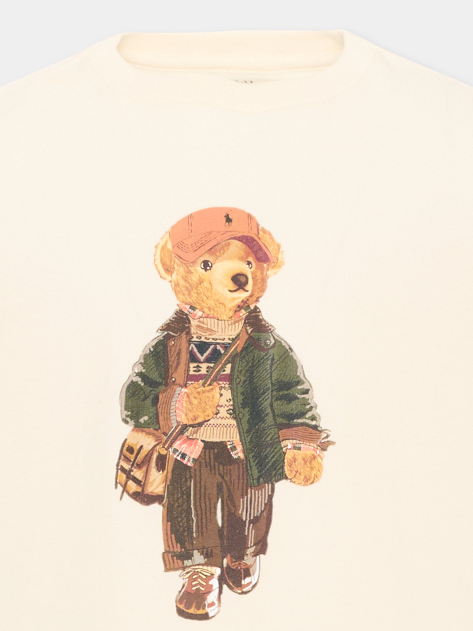 T-shirt avorio per bambina con Polo Bear,Ralph Lauren Kids,B26296001