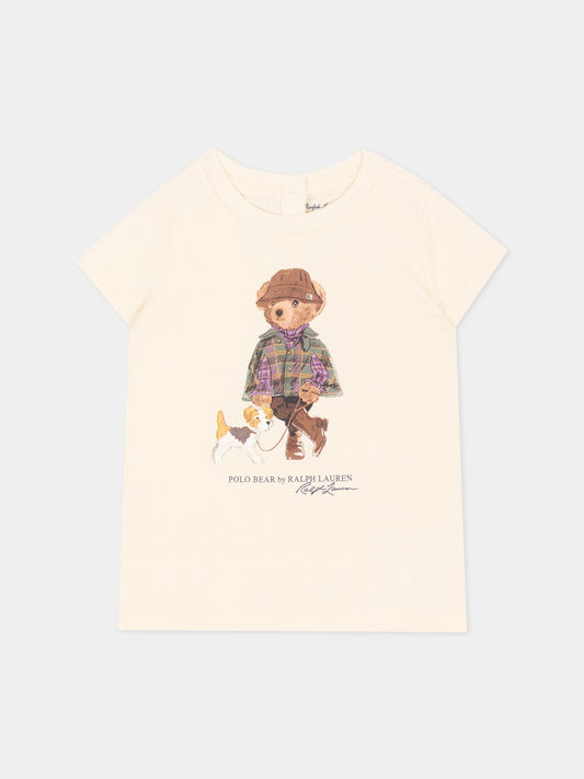 T-shirt avorio per neonata con Polo Bear,Ralph Lauren Kids,B26296001