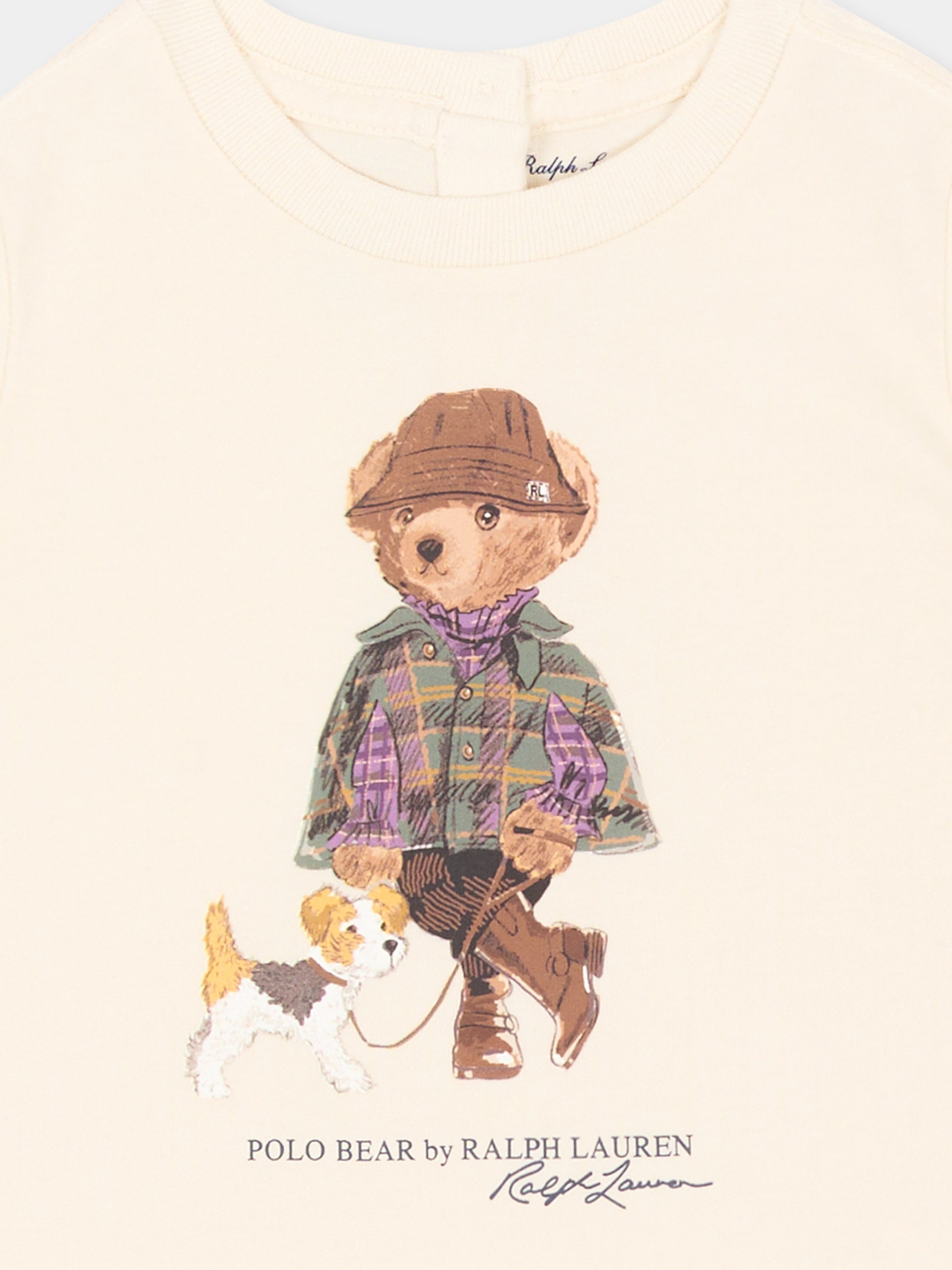 T-shirt avorio per neonata con Polo Bear,Ralph Lauren Kids,B26296001