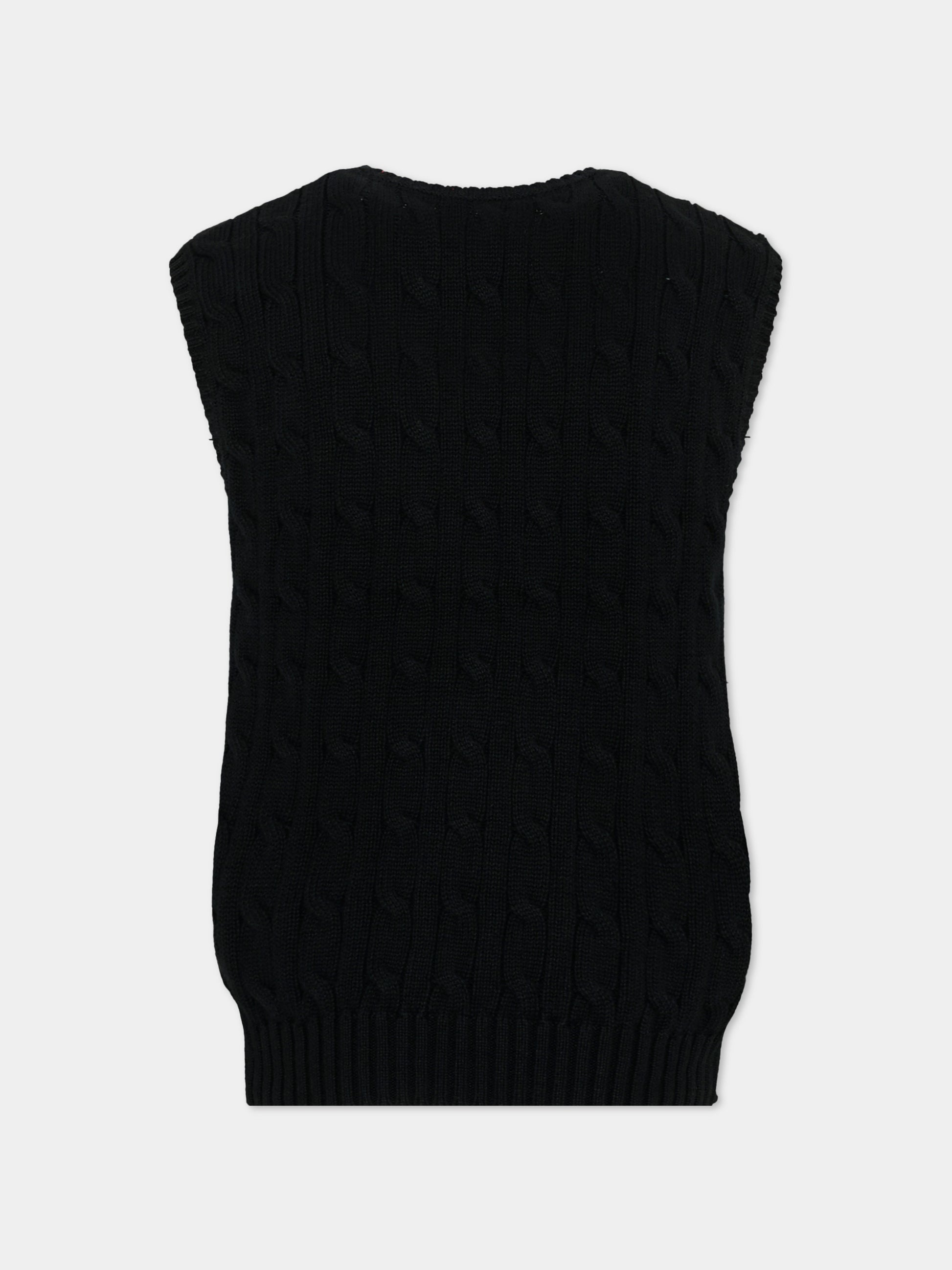Maglie gilet nero per bambini con Pony,Ralph Lauren Kids,702300027