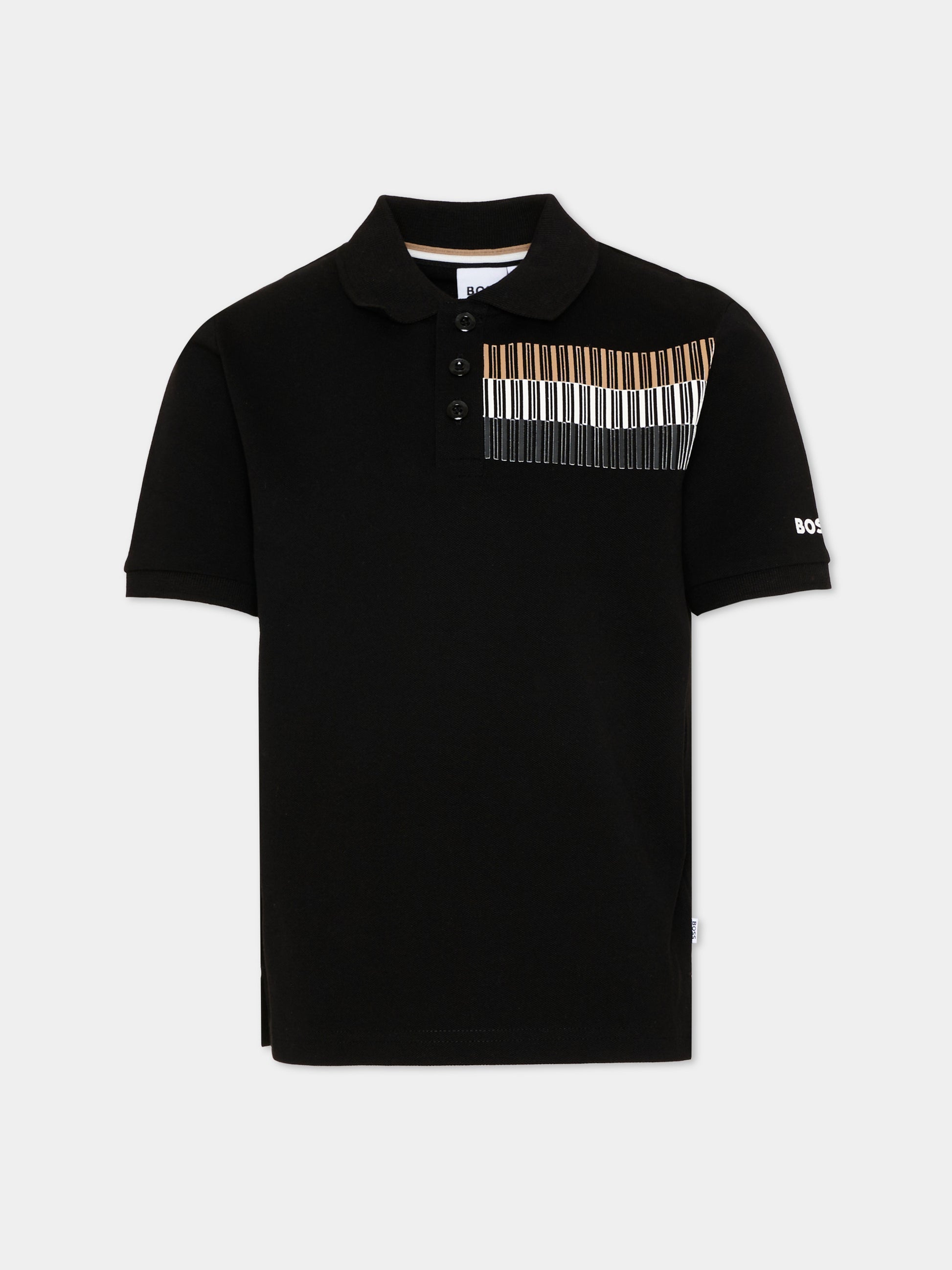 Polo nera per bambino con inserto grafico,Boss,J52013 09B