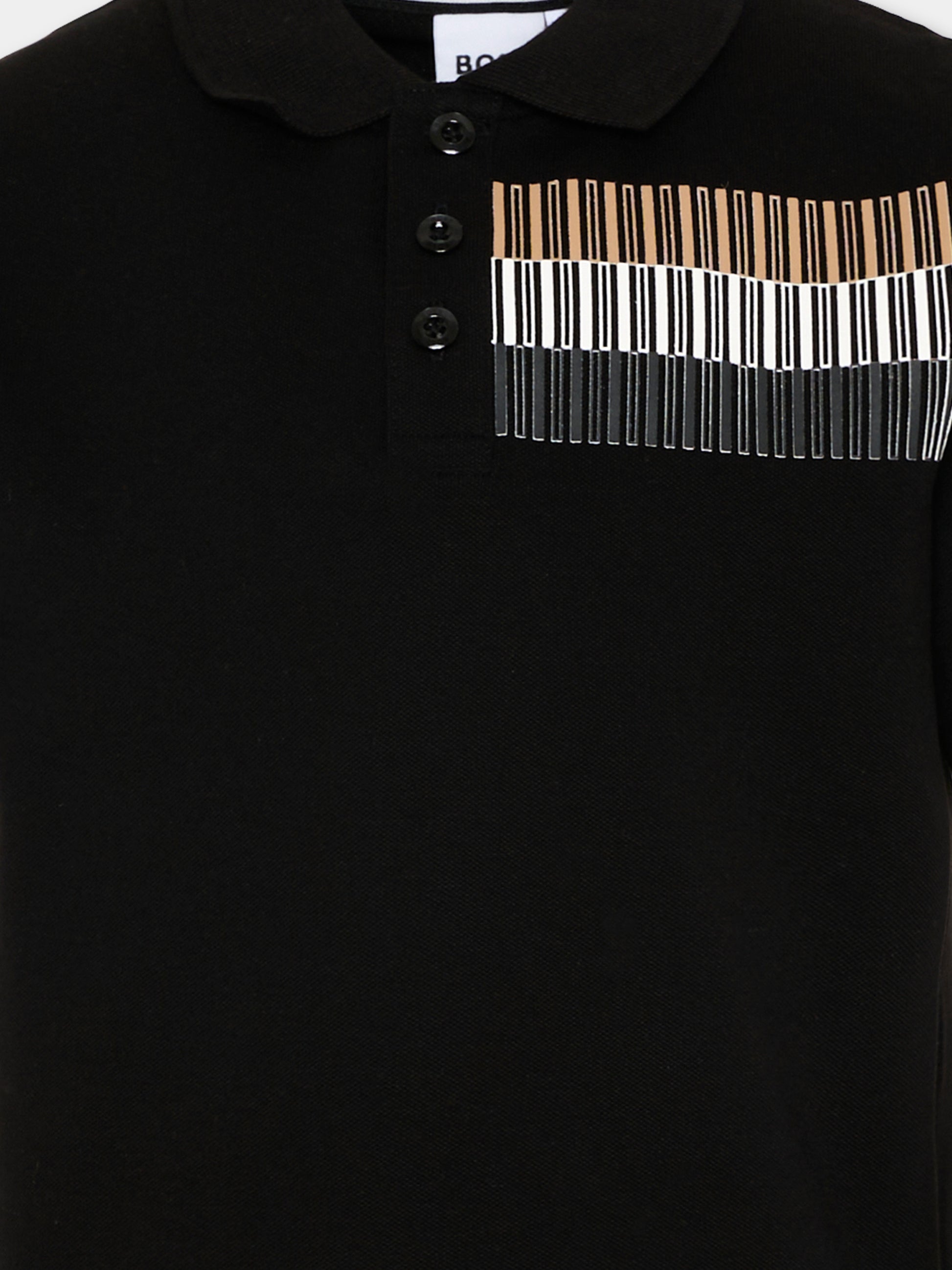 Polo nera per bambino con inserto grafico,Boss,J52013 09B