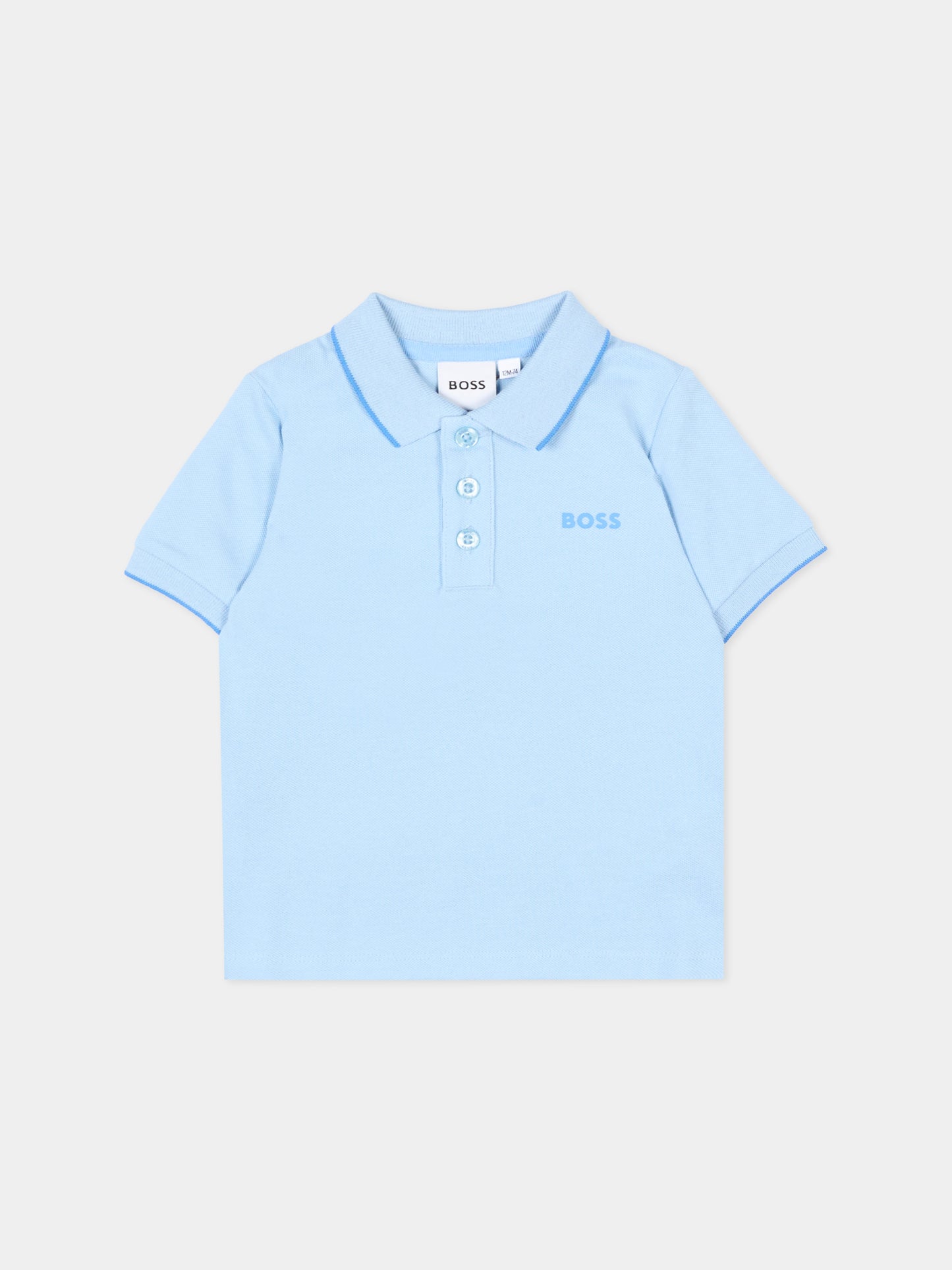 Polo azzurra per neonato con logo,Boss,J52094 887