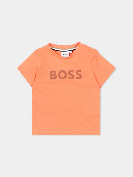 T-Shirt arancione per neonato con logo,Boss,J52105 415