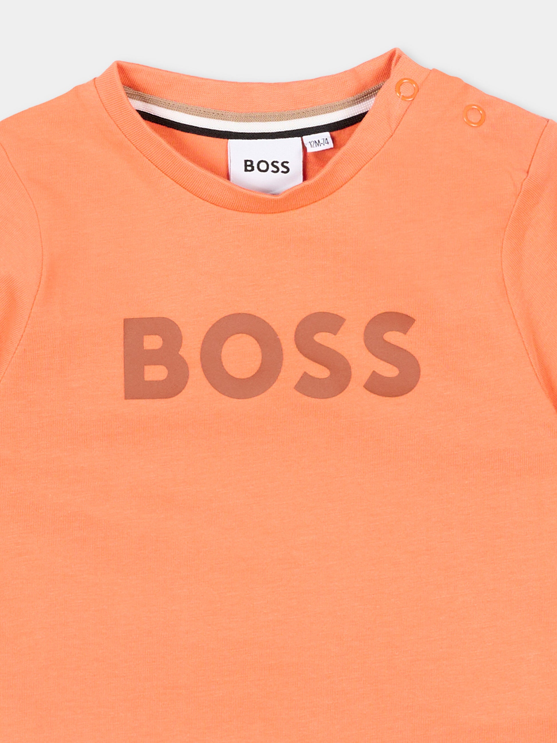 T-Shirt arancione per neonato con logo,Boss,J52105 415