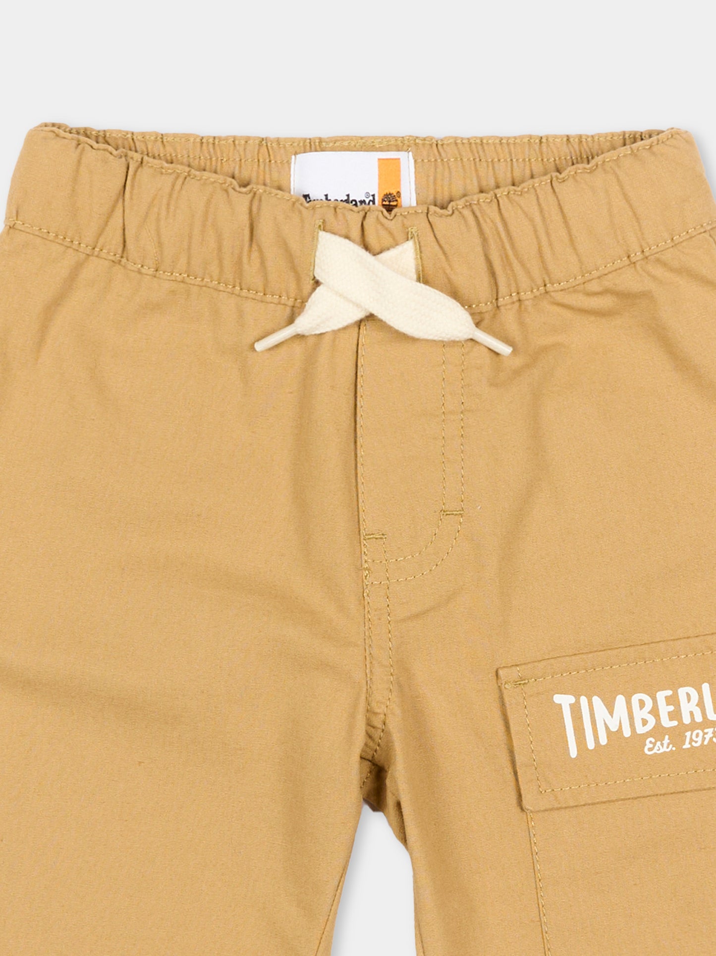 Shorts beige per bambino con logo,Timberland,T60495 276