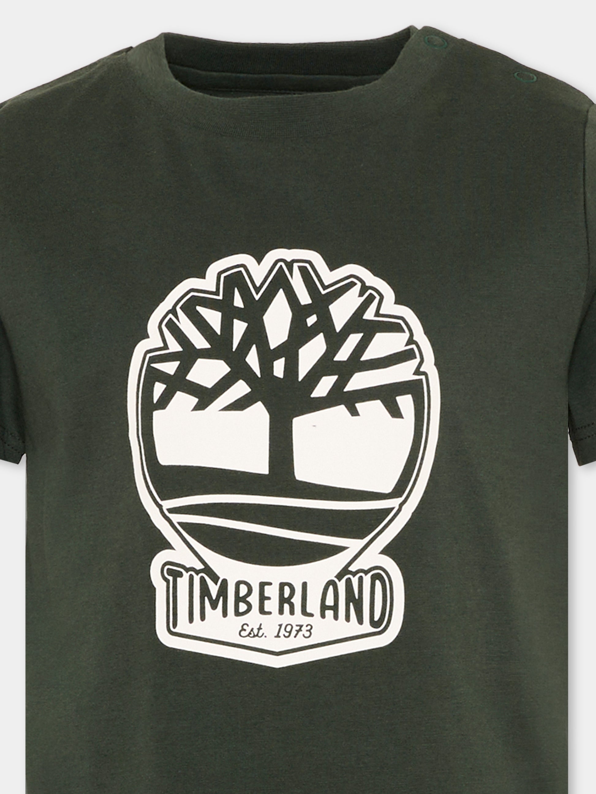 T-shirt verde per bambino con logo,Timberland,T60506 72A