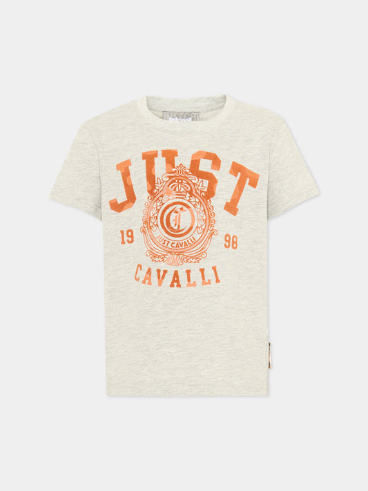 T-shirt a manica corta grigia per bambina con stampa,Just Cavalli Kids,JGA26105TS GREY_LIG.M GREY LIGHT MELANGE