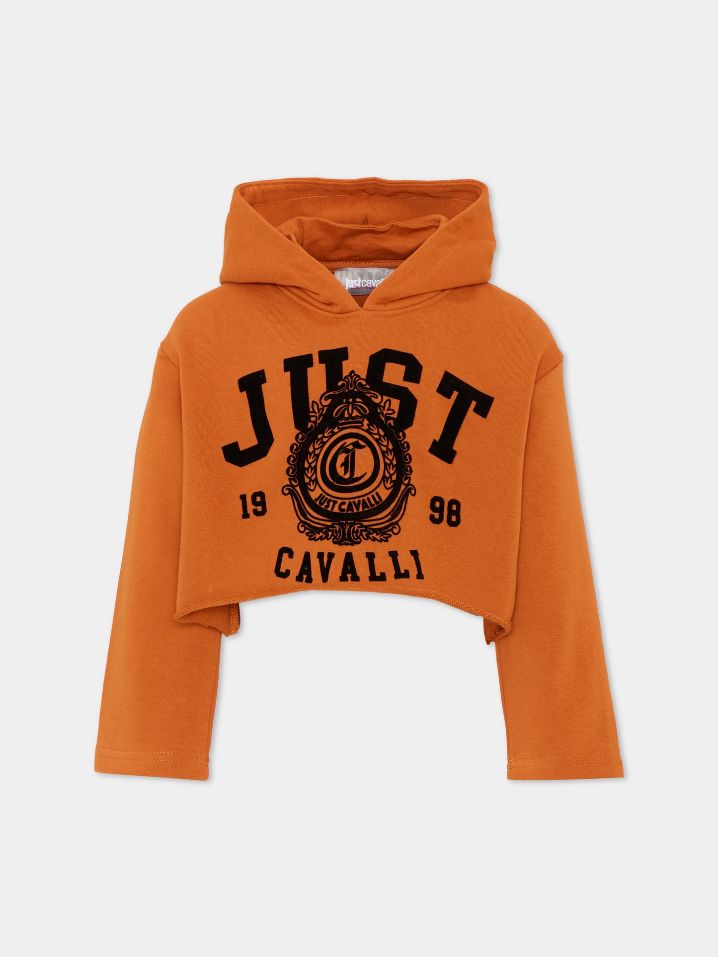 Felpa con cappuccio arancione per bambina cropped,Just Cavalli Kids,JGA26098FE ORANGE ORANGE