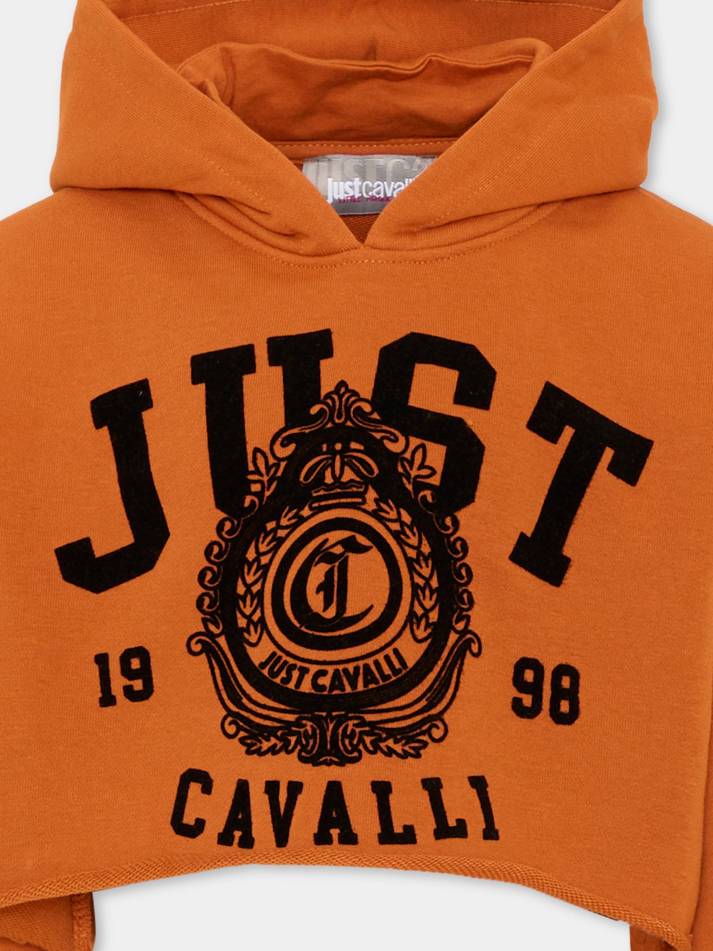 Felpa con cappuccio arancione per bambina cropped,Just Cavalli Kids,JGA26098FE ORANGE ORANGE