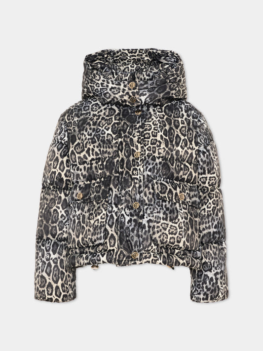 Piumini nero animalier per bambina con logo,Just Cavalli Kids,JGA26157PI PANTER_BLK PANTER BLACK