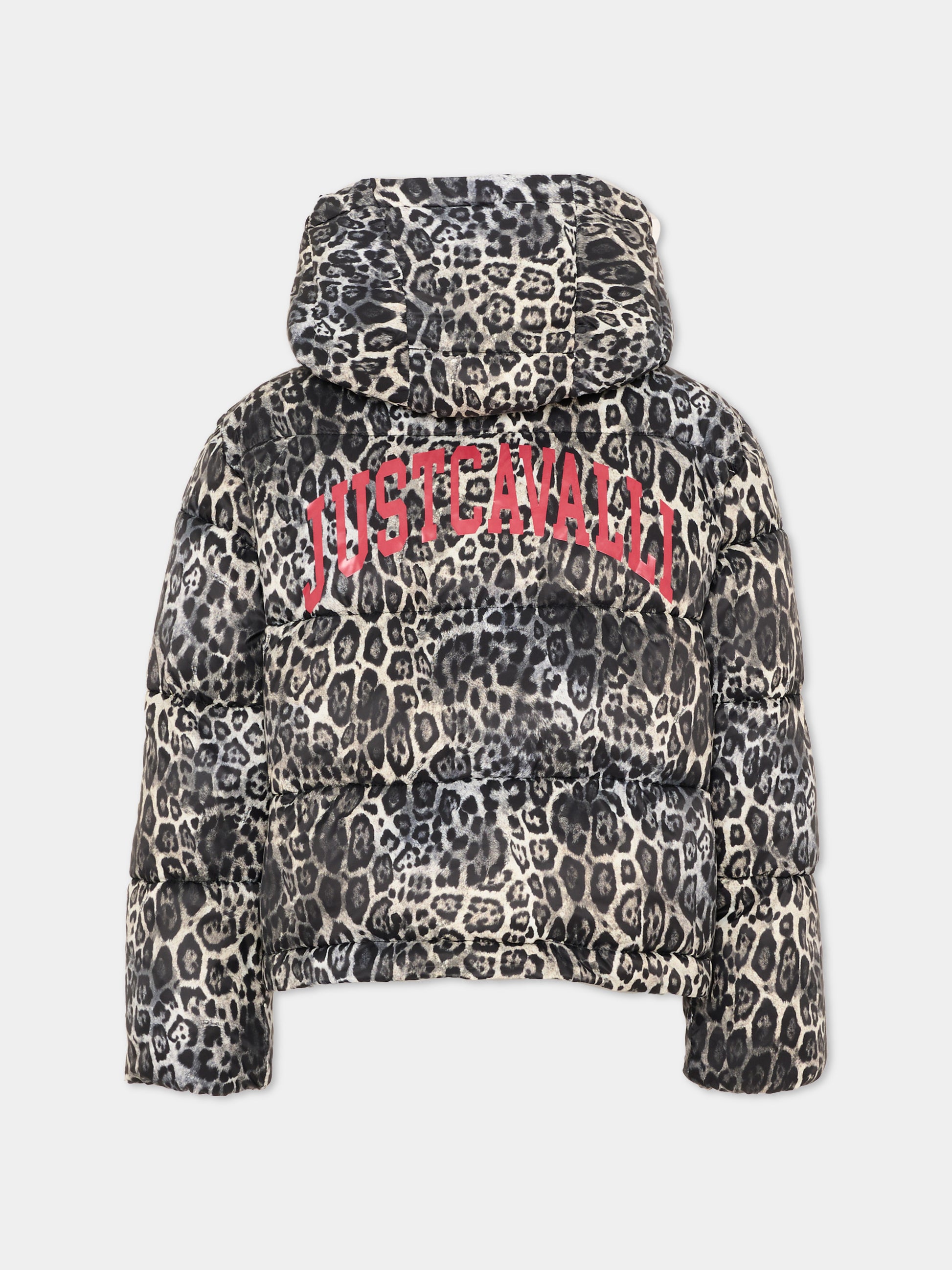 Piumini nero animalier per bambina con logo,Just Cavalli Kids,JGA26157PI PANTER_BLK PANTER BLACK