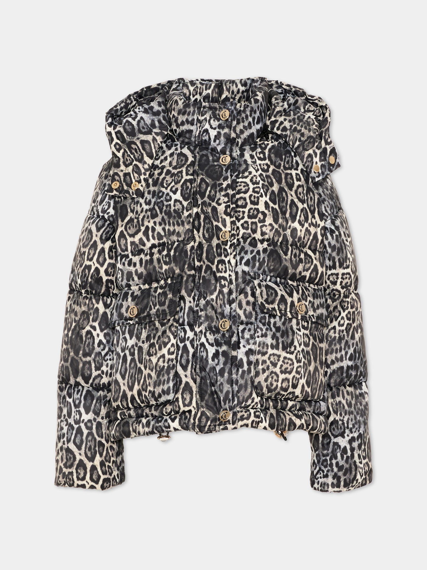 Piumini nero animalier per bambina con logo,Just Cavalli Kids,JGA26157PI PANTER_BLK PANTER BLACK