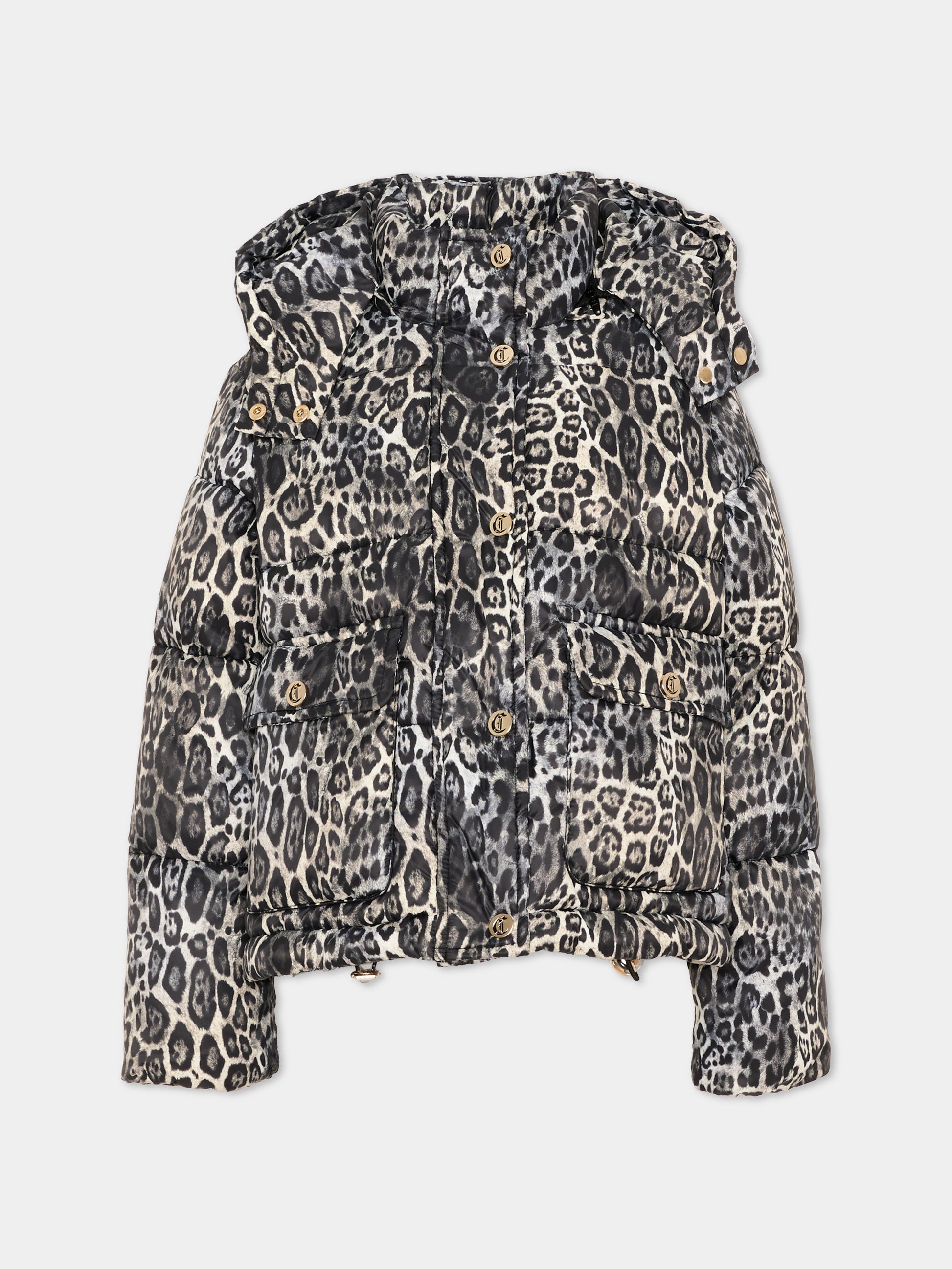 Piumini nero animalier per bambina con logo,Just Cavalli Kids,JGA26157PI PANTER_BLK PANTER BLACK