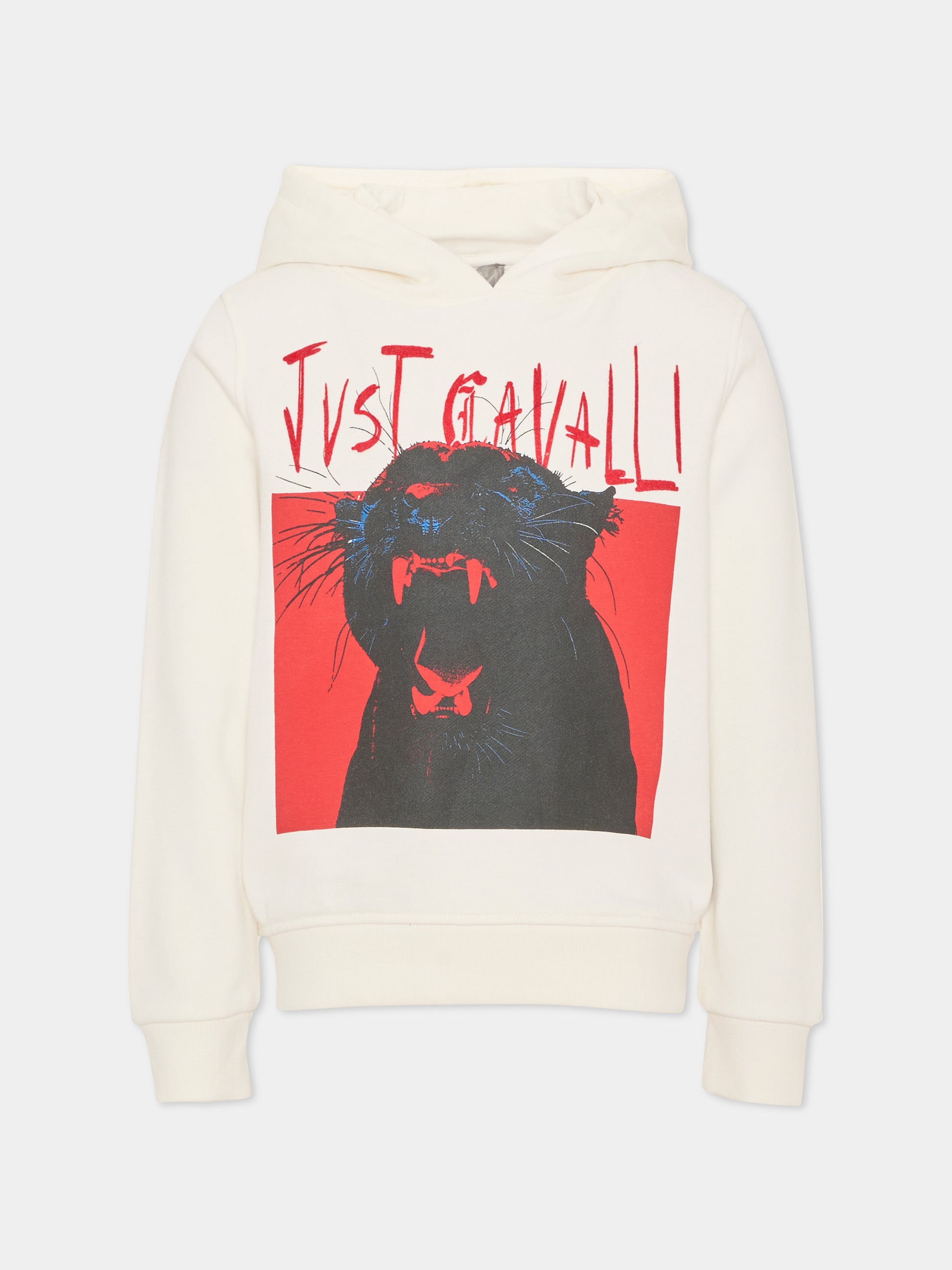 Felpa con cappuccio bianca per bambina con stampa,Just Cavalli Kids,JGA26058FE MARSHMAL. MARSHMALLOW