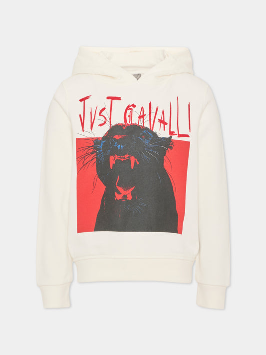 Felpa con cappuccio bianca per bambina con stampa,Just Cavalli Kids,JGA26058FE MARSHMAL. MARSHMALLOW