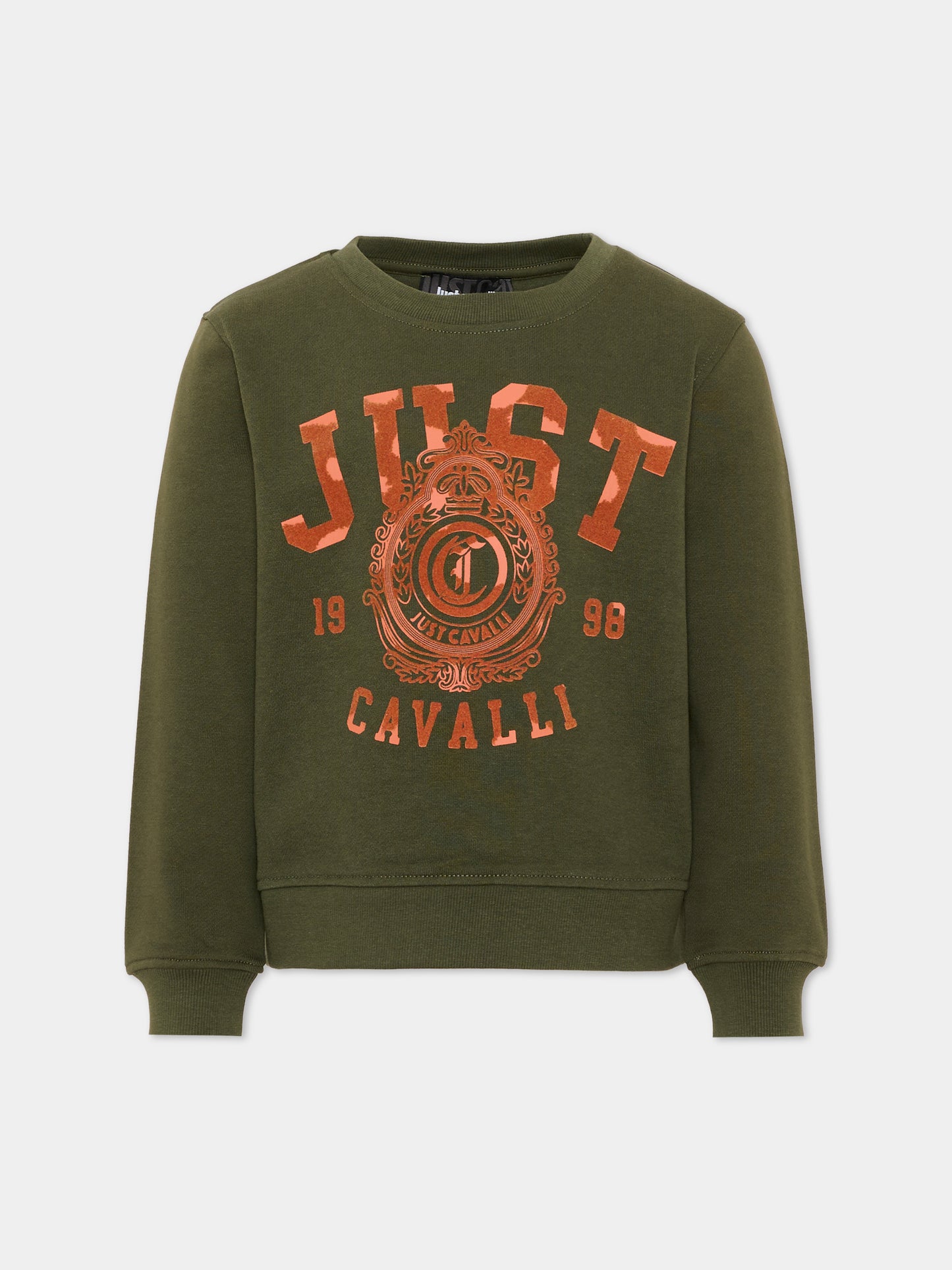 Felpa verde per bambino con logo,Just Cavalli Kids,JBA26031FE GREEN_DARK GREEN DARK
