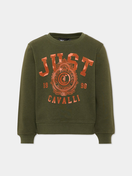 Felpa verde per bambino con logo,Just Cavalli Kids,JBA26031FE GREEN_DARK GREEN DARK