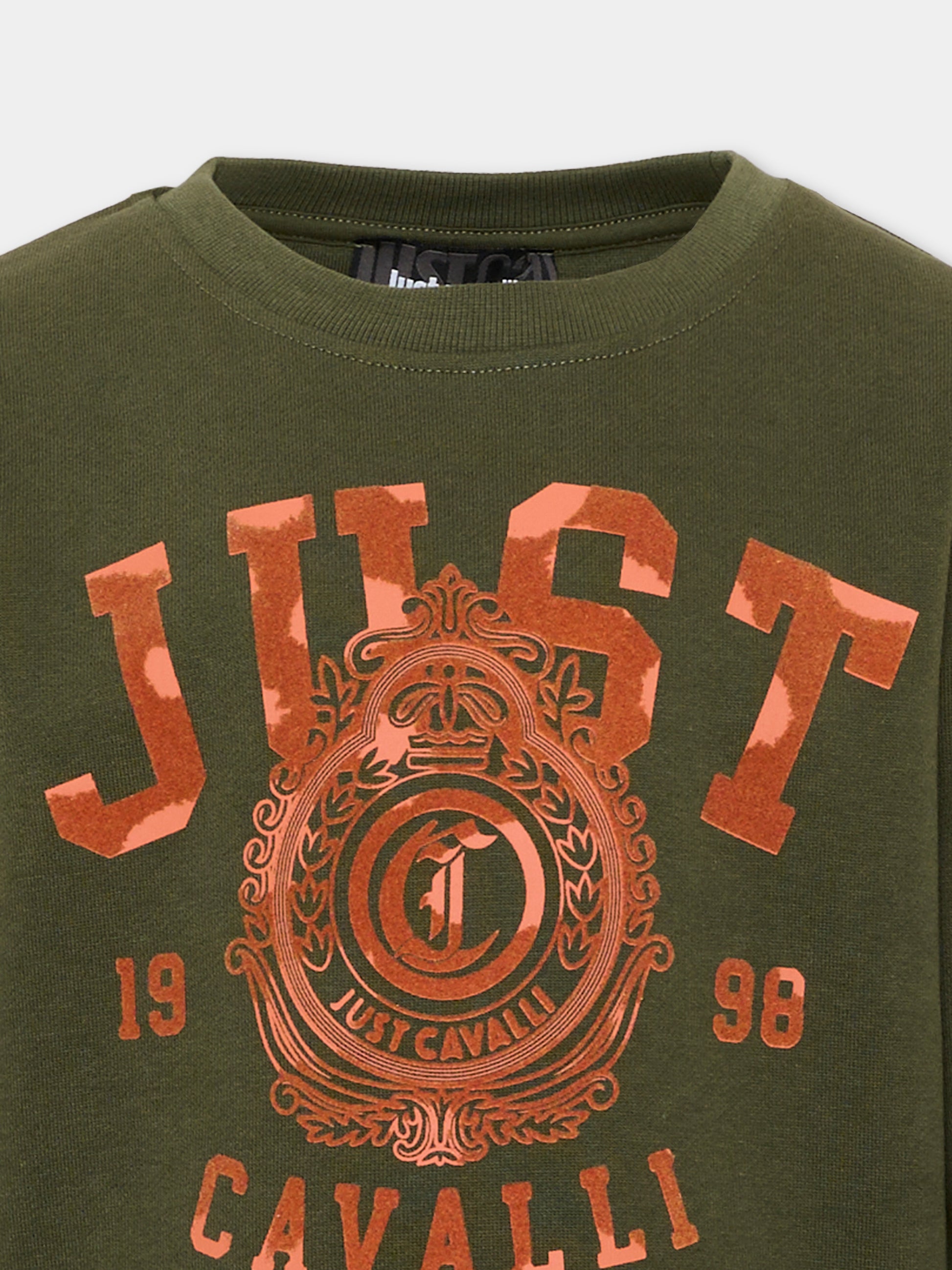 Felpa verde per bambino con logo,Just Cavalli Kids,JBA26031FE GREEN_DARK GREEN DARK