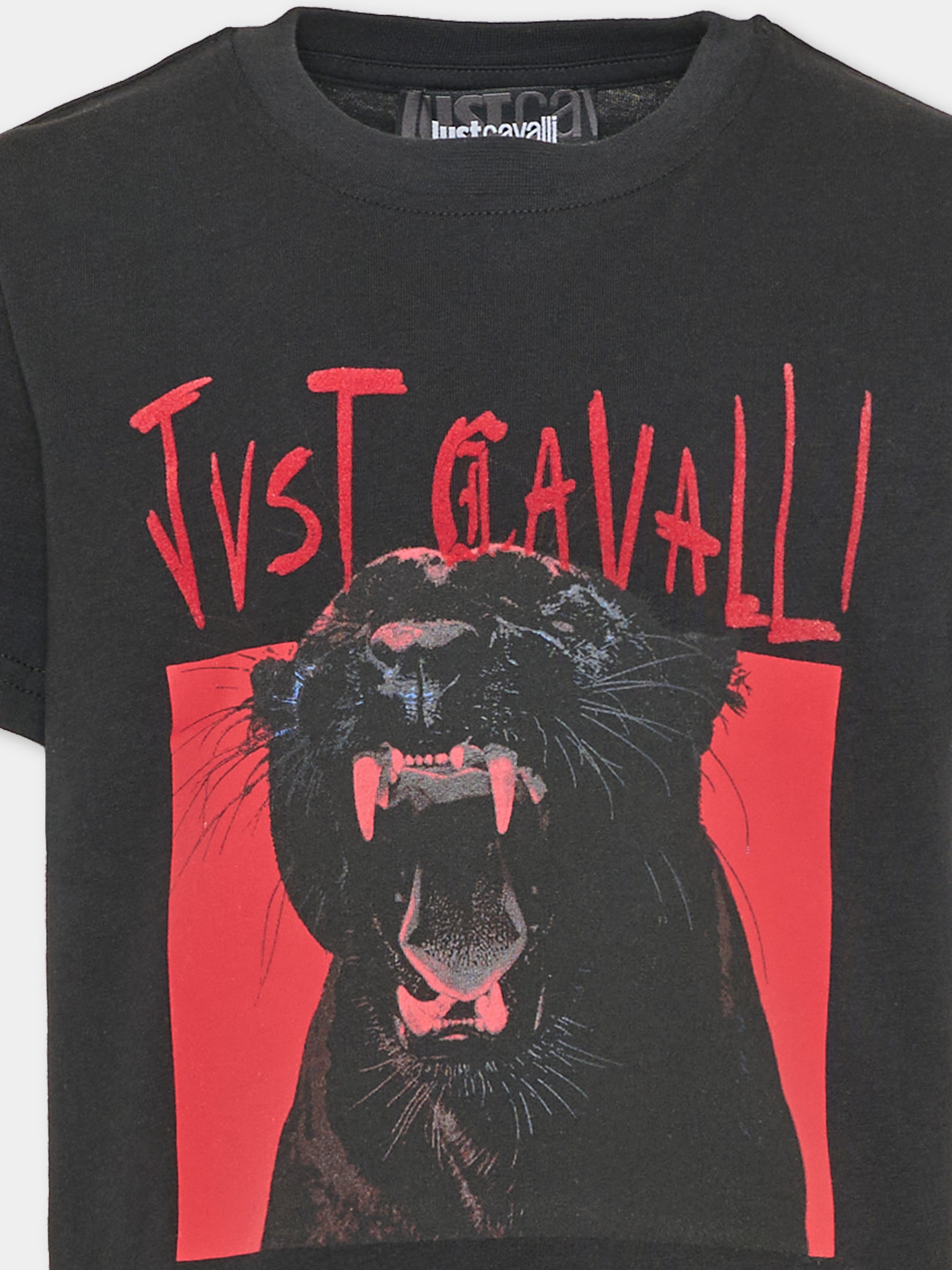 T-shirt nera per bambino con stampa,Just Cavalli Kids,JBA26082TS BLACK BLACK