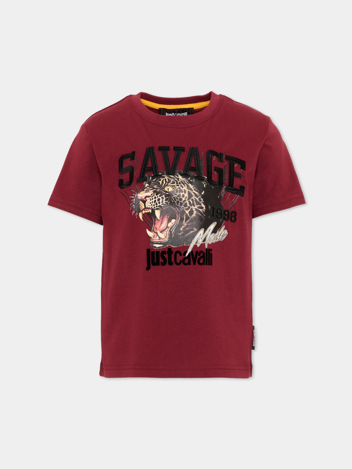 T-shirt a manica corta bordeaux per bambino con stampa,Just Cavalli Kids,JBA26120TS BORDEAUX BORDEAUX