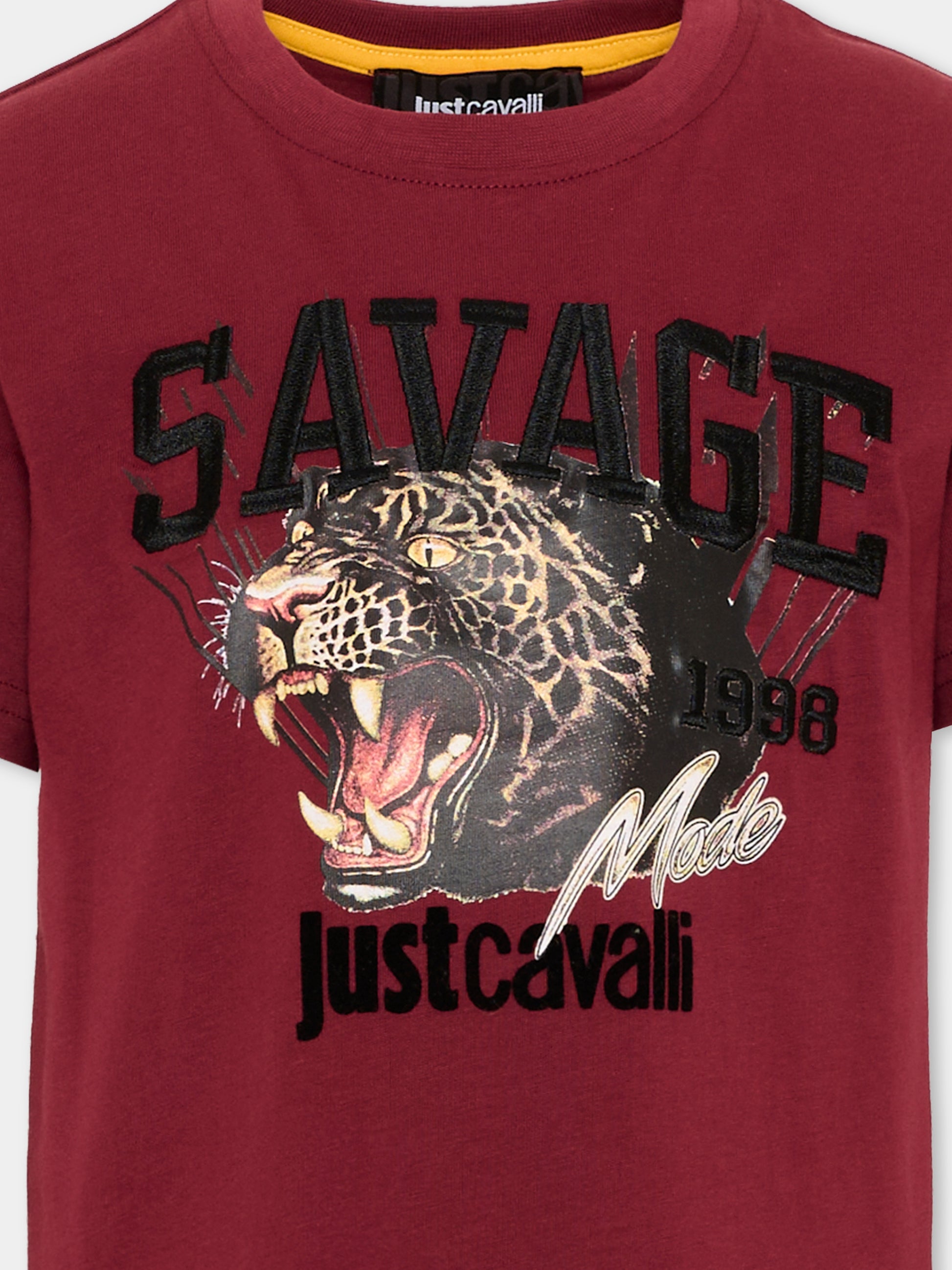 T-shirt a manica corta bordeaux per bambino con stampa,Just Cavalli Kids,JBA26120TS BORDEAUX BORDEAUX