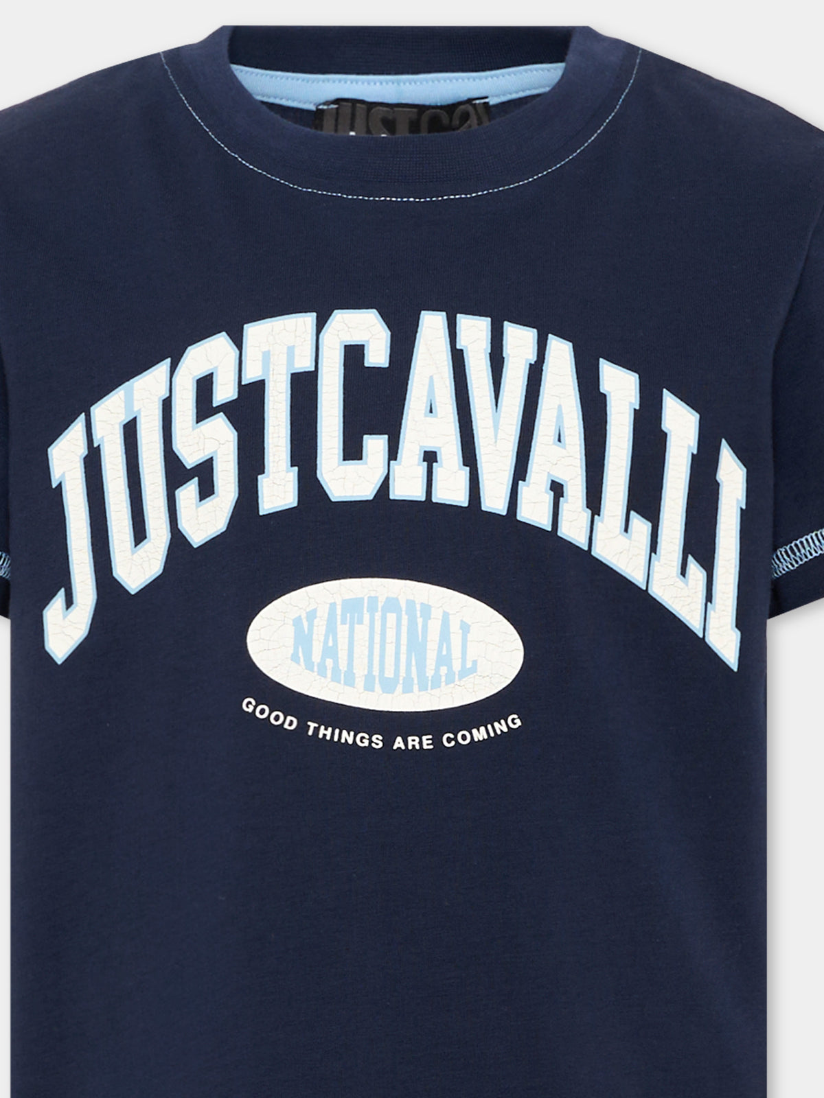 T-shirt blu per bambino con logo,Just Cavalli Kids,JBA26129TS BLUE_NAVAL BLUE NAVAL