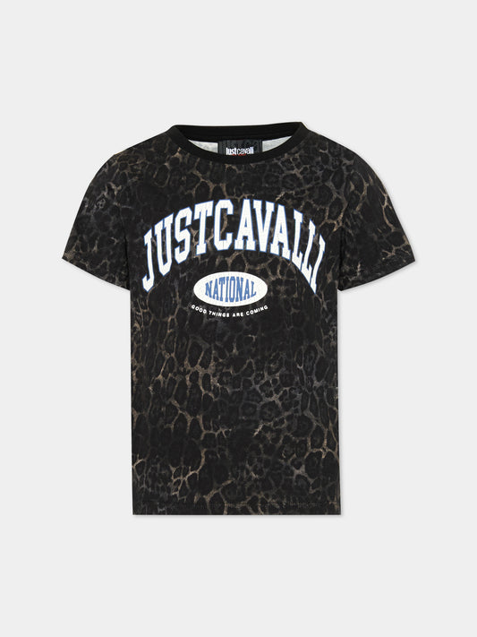 T-shirt a manica corta nera per bambino con logo,Just Cavalli Kids,JBA26110TS PANTER_BLK PANTER BLACK