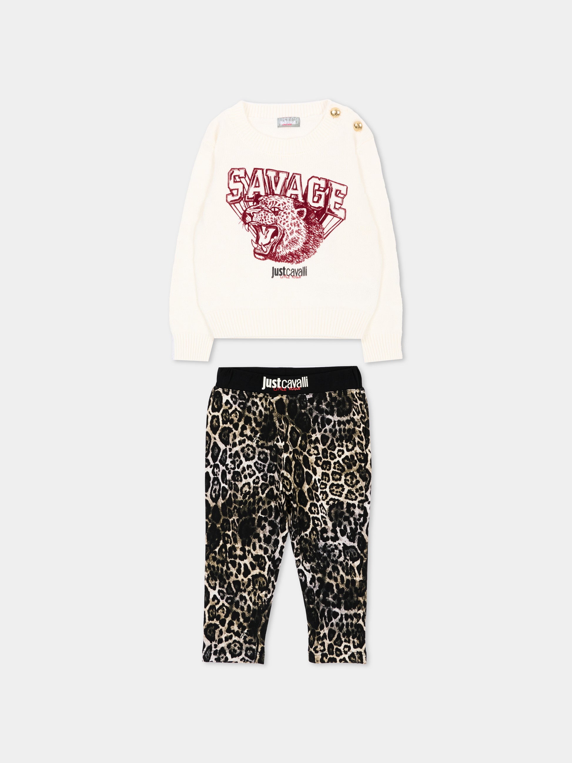 Completo sportivo avorio per neonata con leopardo,Just Cavalli Kids,JIA26079CJ MARSHM/P.B MARSHMALLOW